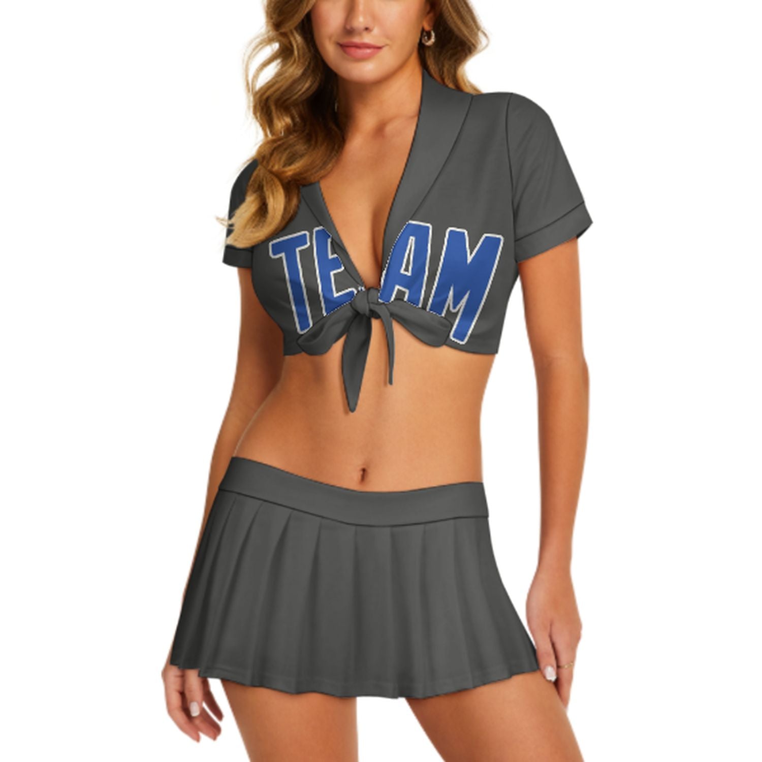 Maßgeschneidertes Dunkelgrau Himmelblau Cheerleader Outfit Set