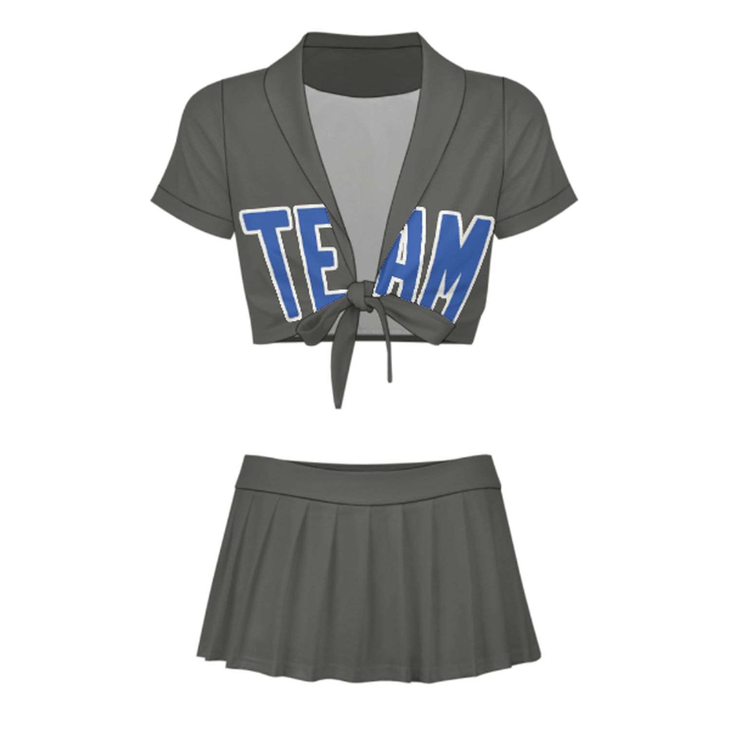 Maßgeschneidertes Dunkelgrau Himmelblau Cheerleader Outfit Set