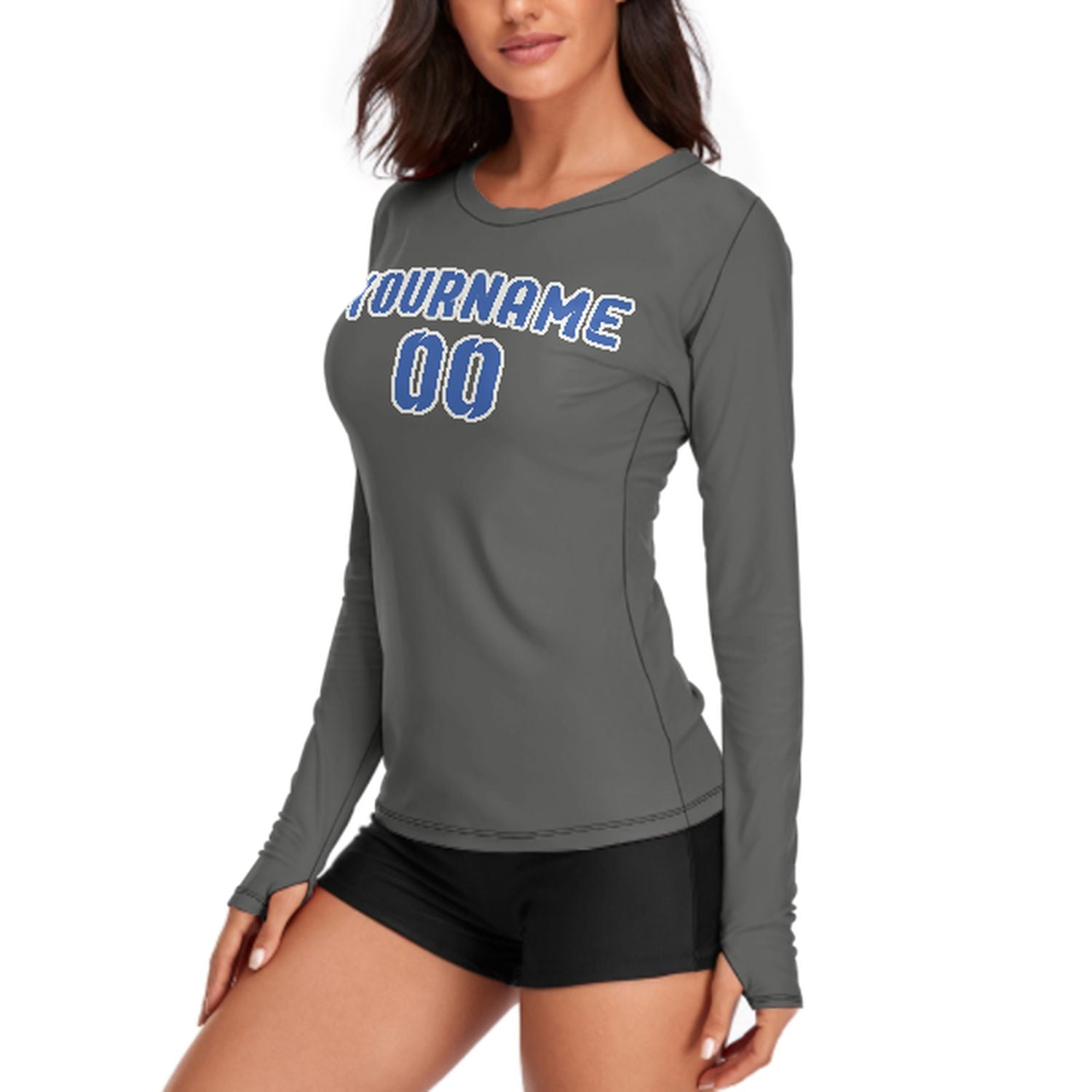 Maßgeschneidertes Dunkelgrau Himmelblau Damen Langarmshirt