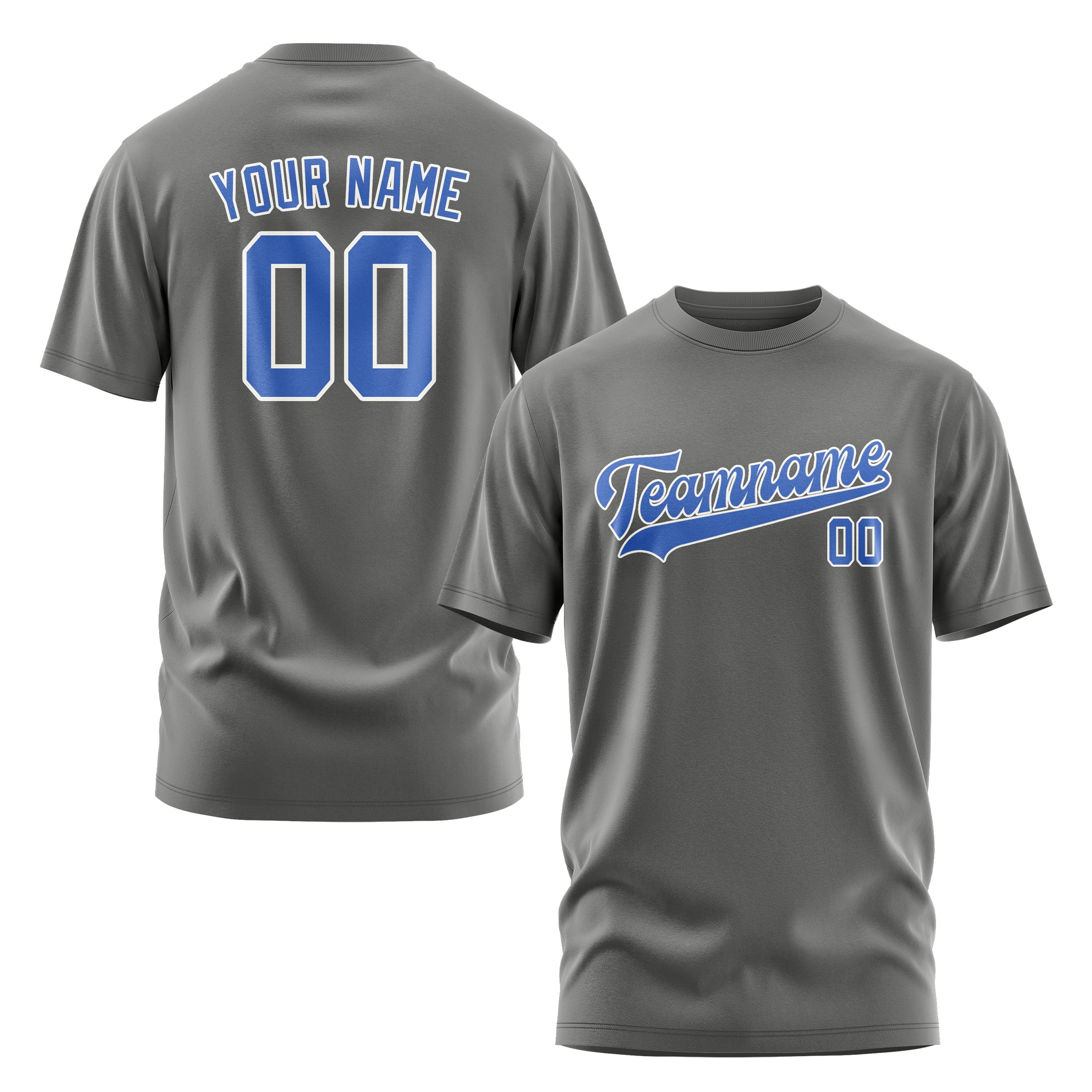 Maßgeschneidertes Dunkelgrau Himmelblau T-Shirt