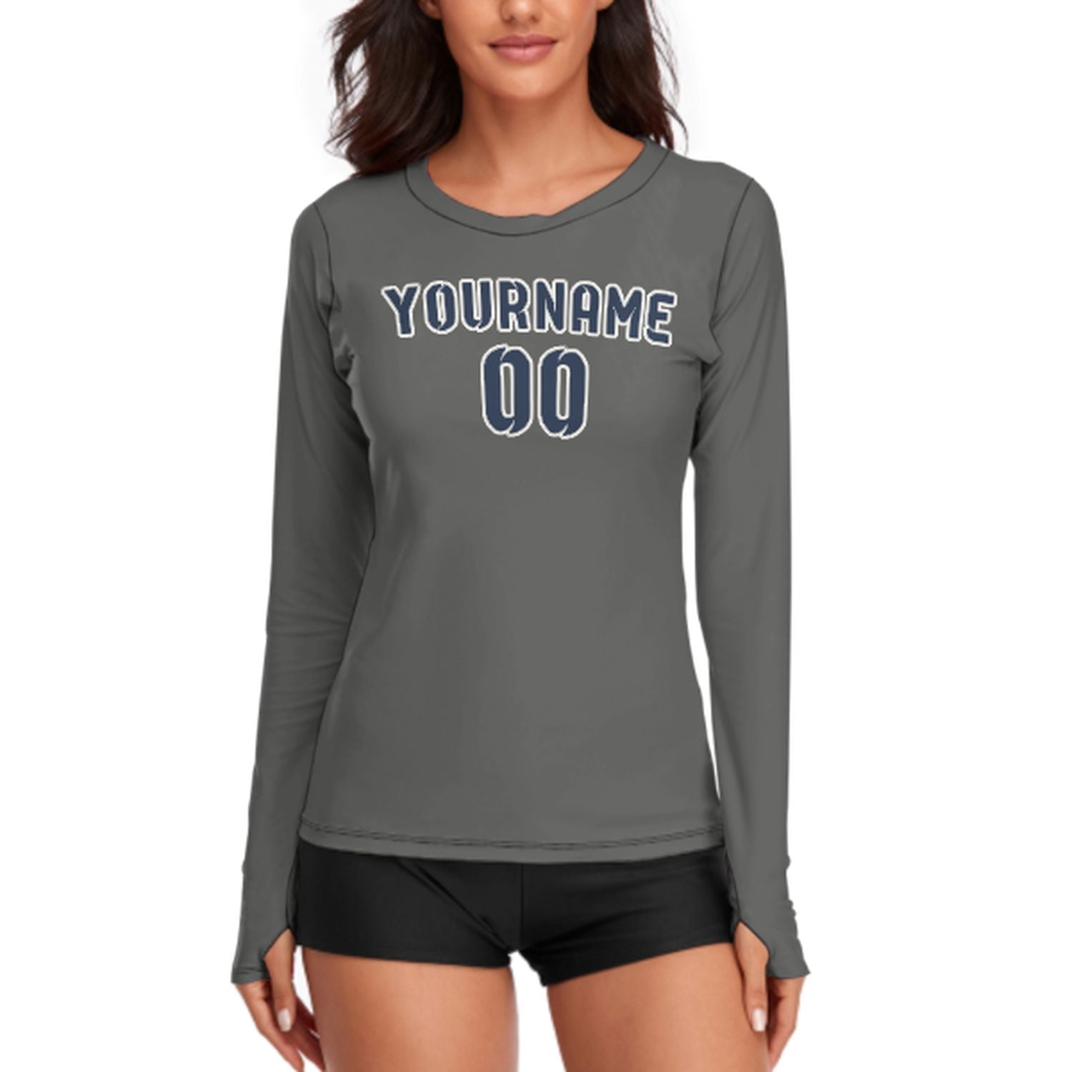Maßgeschneidertes Dunkelgrau Marineblau Damen Langarmshirt