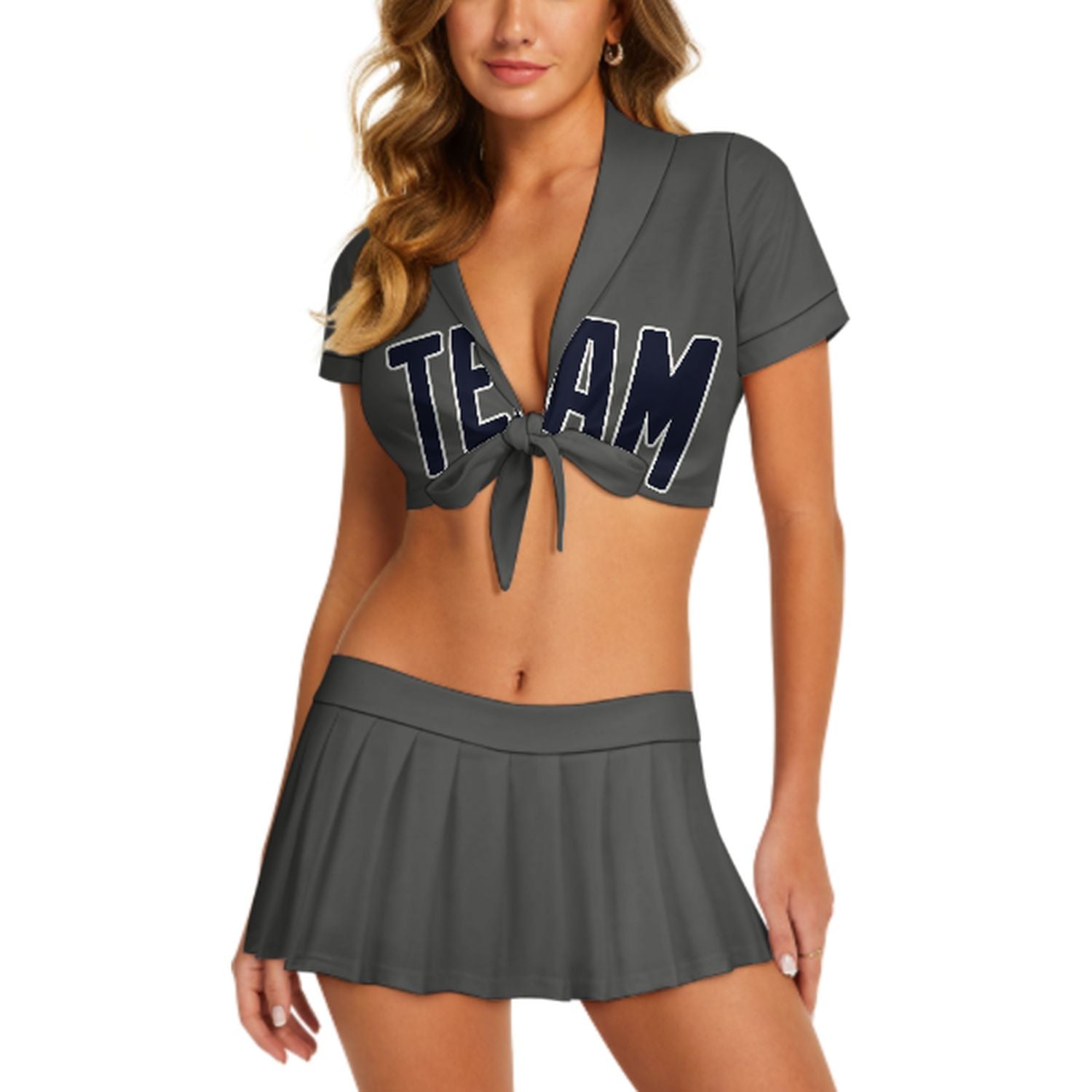 Maßgeschneidertes Dunkelgrau Stahlblau Cheerleader Outfit Set