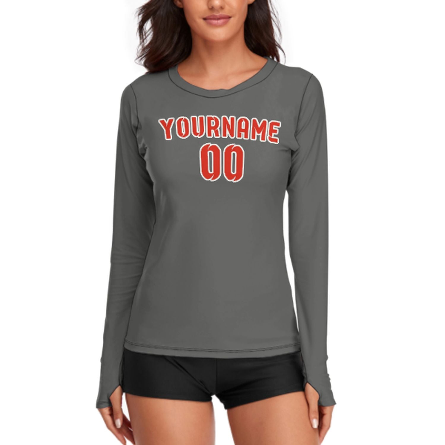 Maßgeschneidertes Dunkelgrau Orangerot Damen Langarmshirt