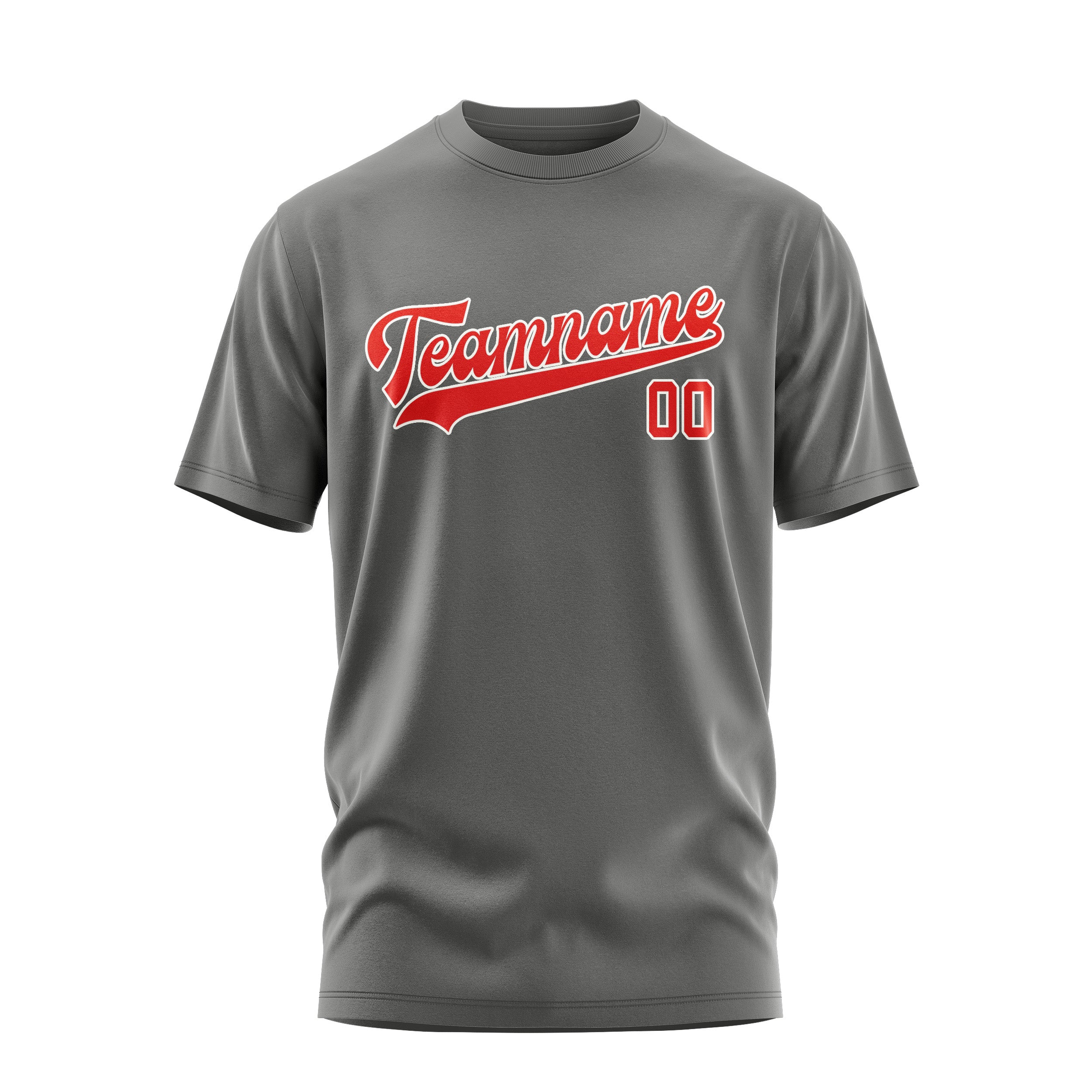 Maßgeschneidertes Dunkelgrau Orangerot T-Shirt