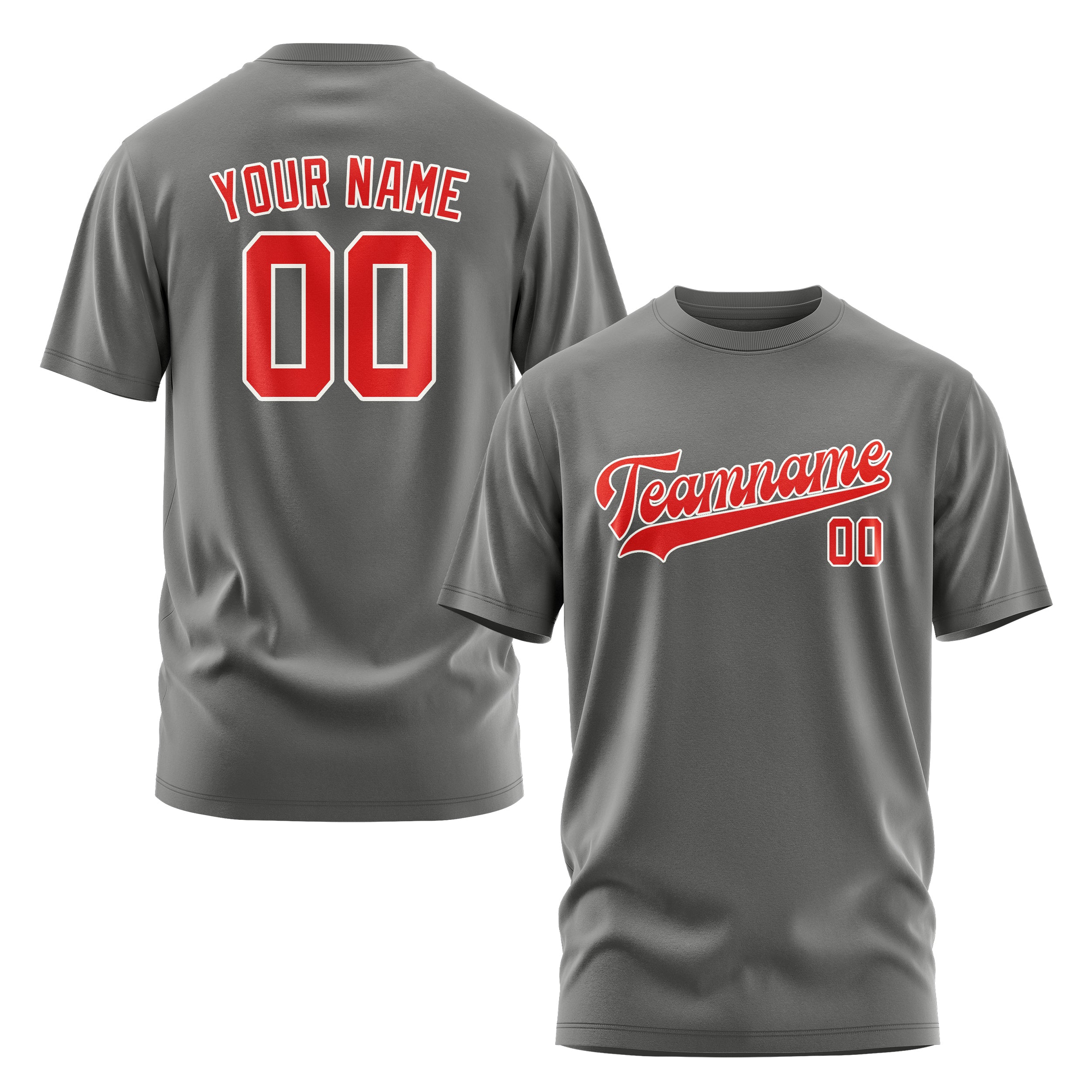 Maßgeschneidertes Dunkelgrau Orangerot T-Shirt
