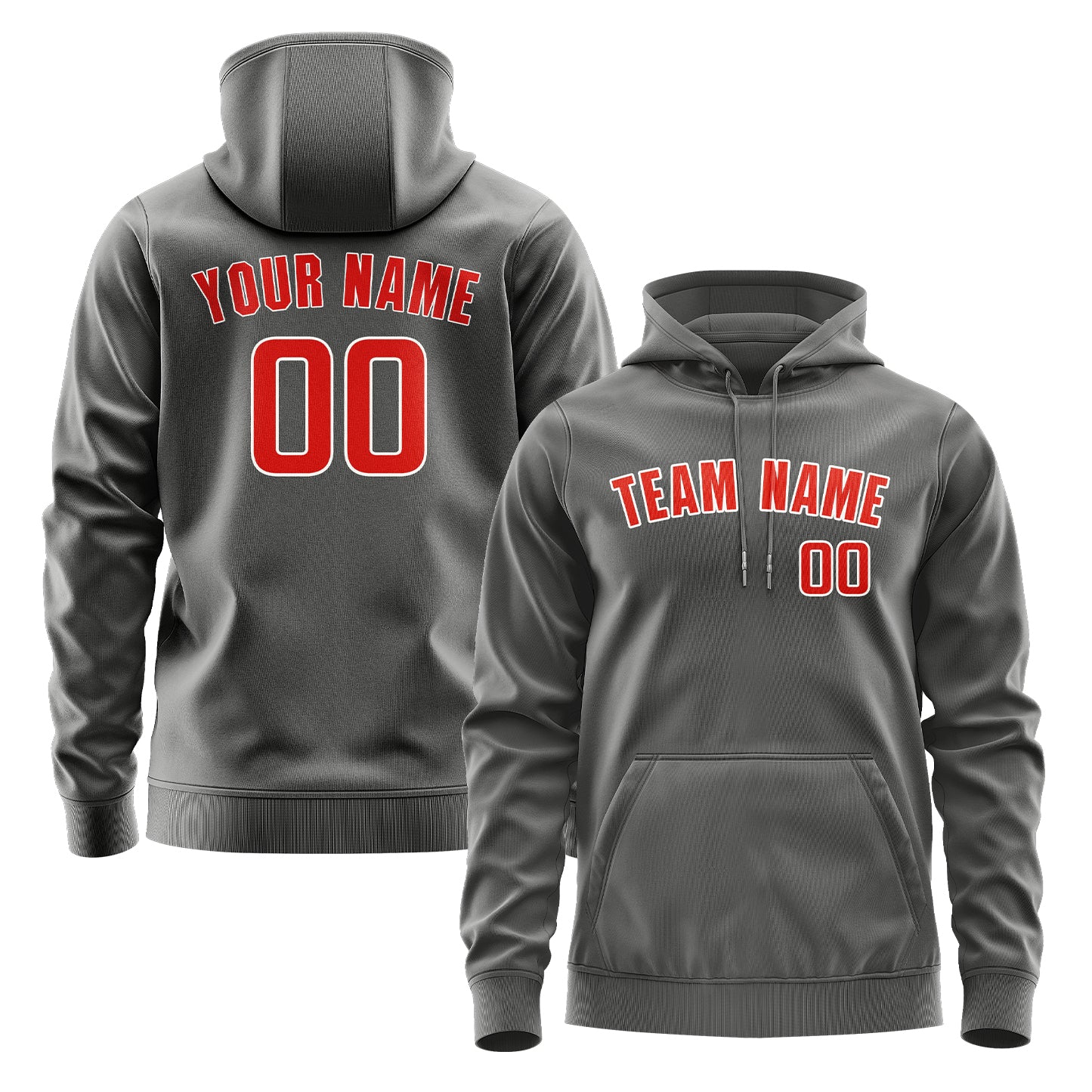 Maßgeschneidertes Dunkelgrau Orangerot Hoodie