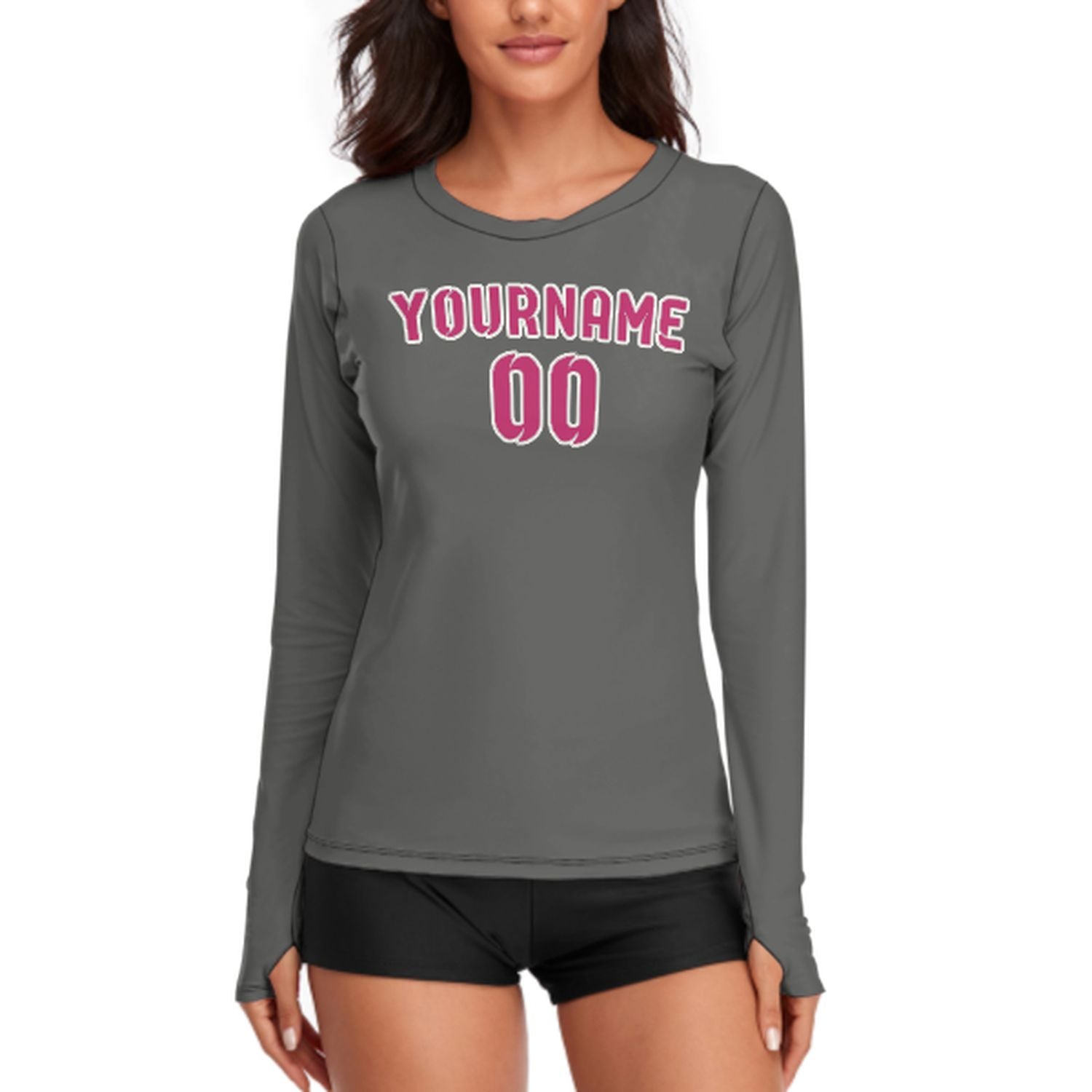 Maßgeschneidertes Dunkelgrau Rosarot Damen Langarmshirt