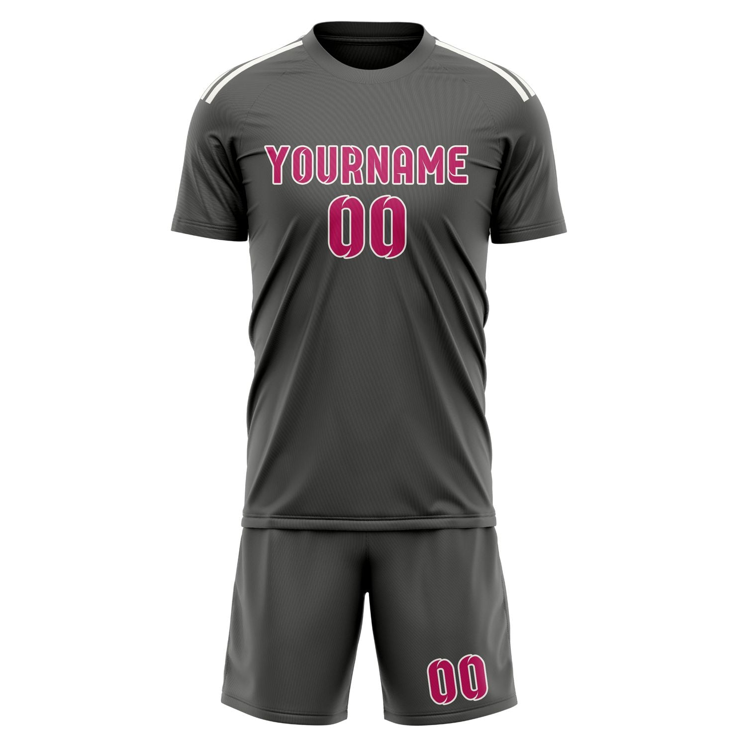 Maßgeschneidertes Professionelles Dunkelgrau Rosarot Fußballtrikot-Set
