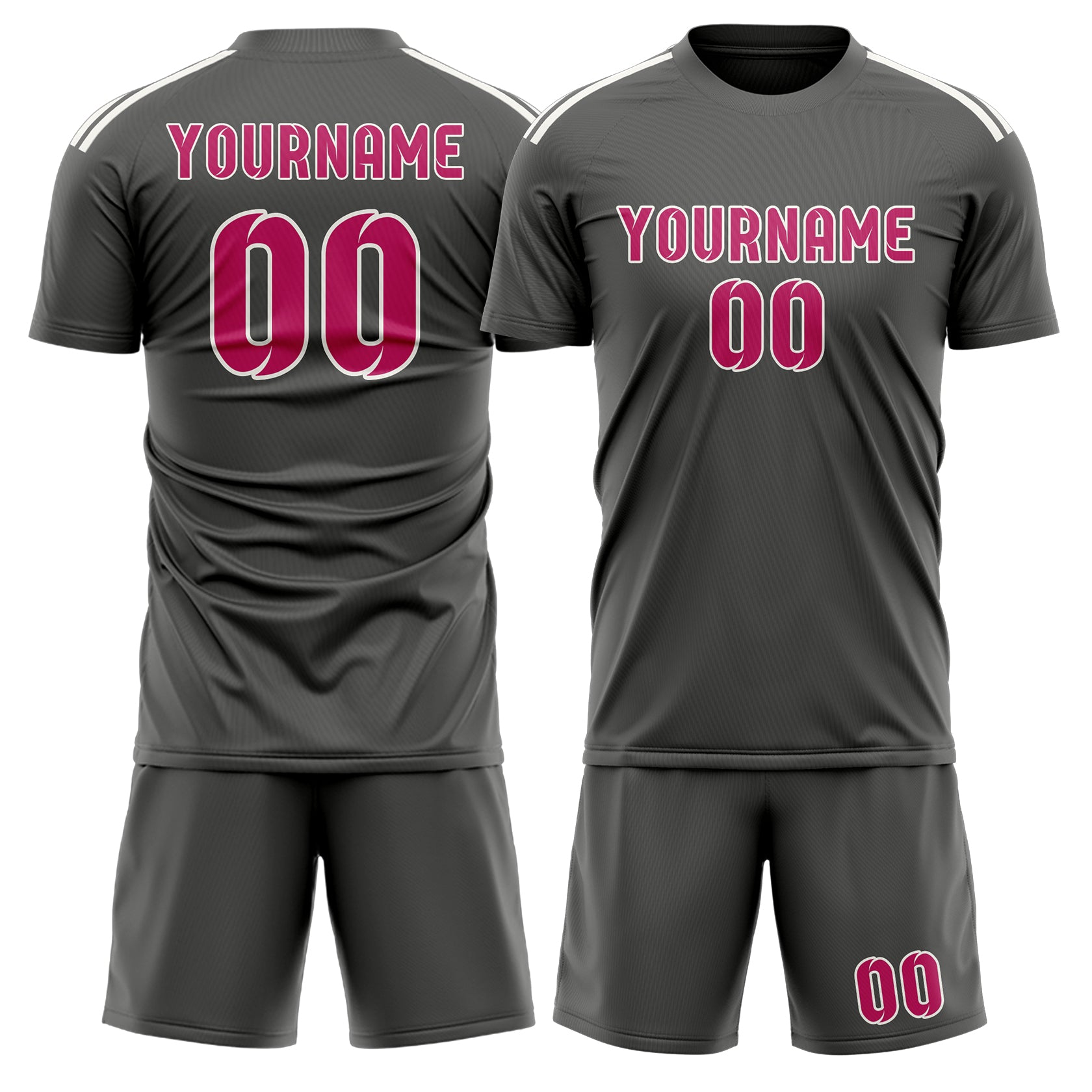 Maßgeschneidertes Professionelles Dunkelgrau Rosarot Fußballtrikot-Set