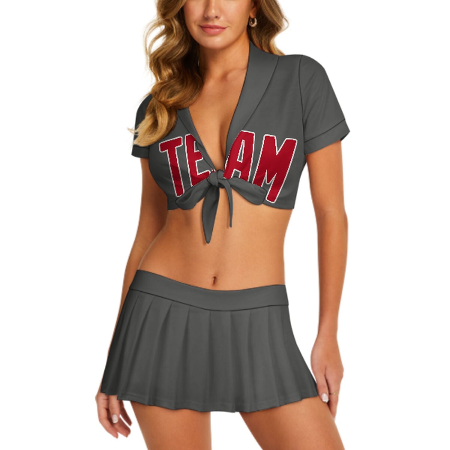 Maßgeschneidertes Dunkelgrau Rot Cheerleader Outfit Set
