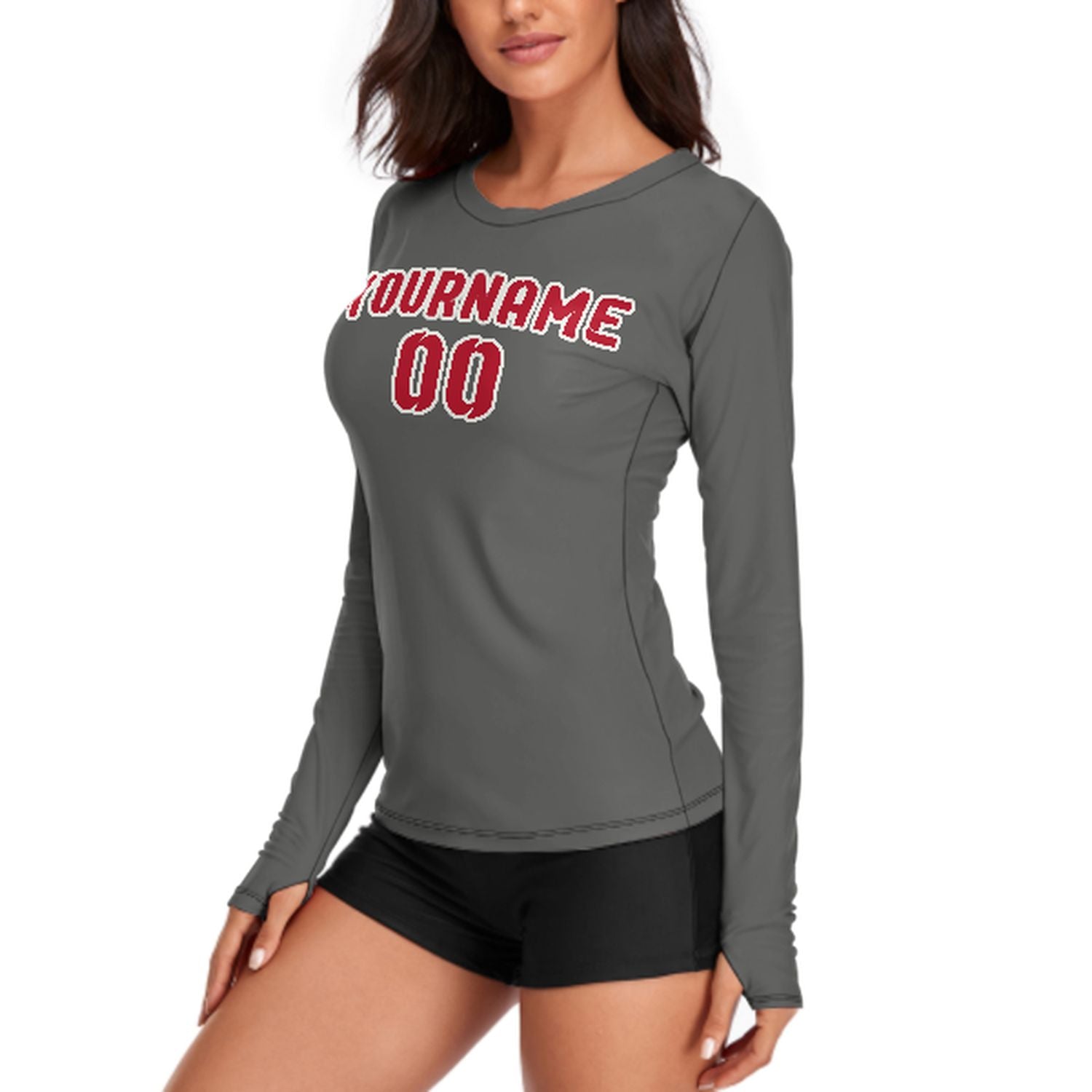 Maßgeschneidertes Dunkelgrau Rot Damen Langarmshirt