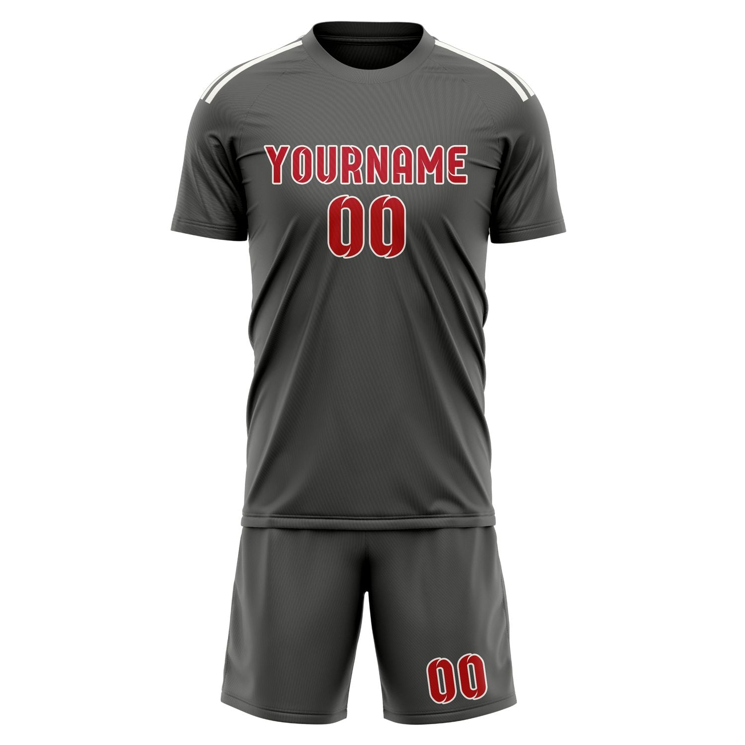 Maßgeschneidertes Professionelles Dunkelgrau Rot Fußballtrikot-Set