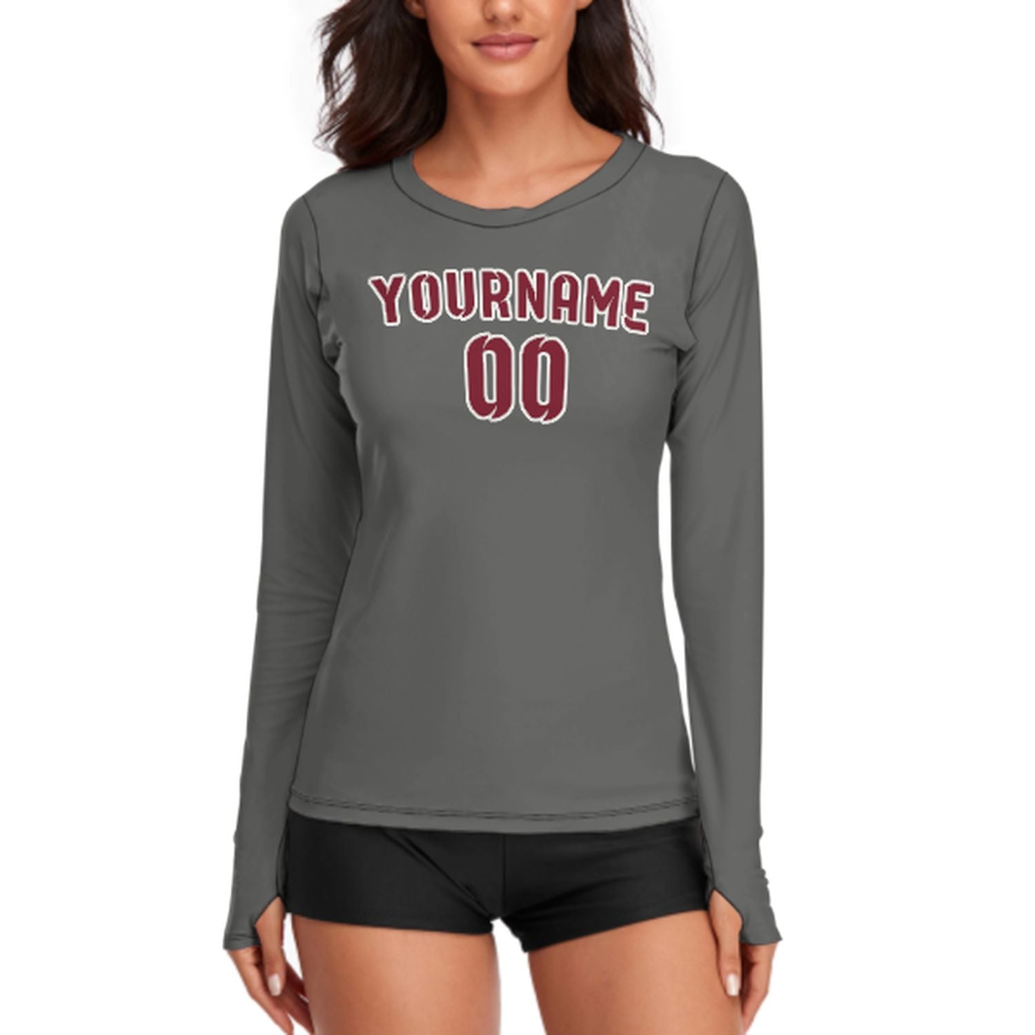 Maßgeschneidertes Dunkelgrau Karmesinrot Damen Langarmshirt