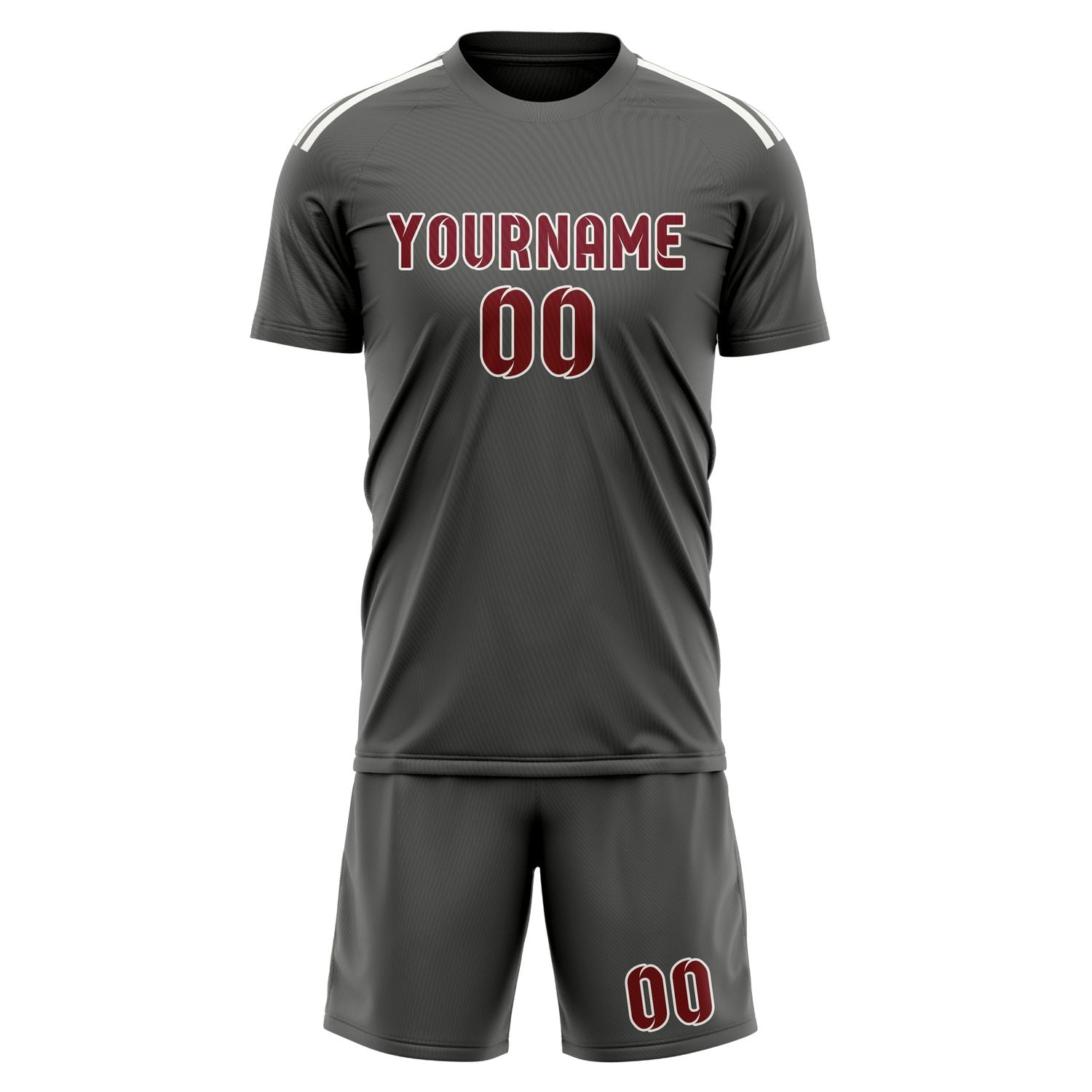 Maßgeschneidertes Professionelles Dunkelgrau Karmesinrot Fußballtrikot-Set