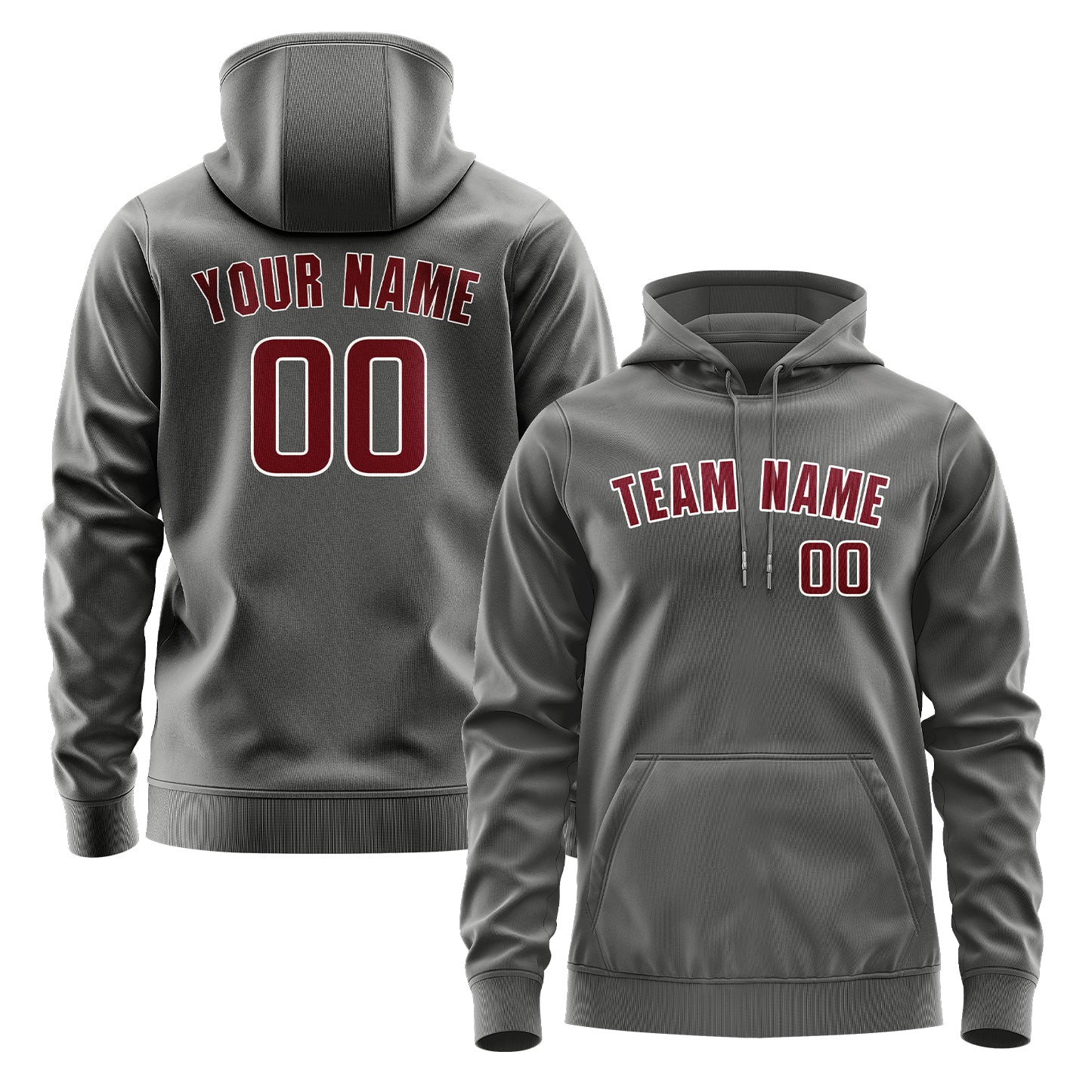 Maßgeschneidertes Dunkelgrau Karmesinrot Hoodie