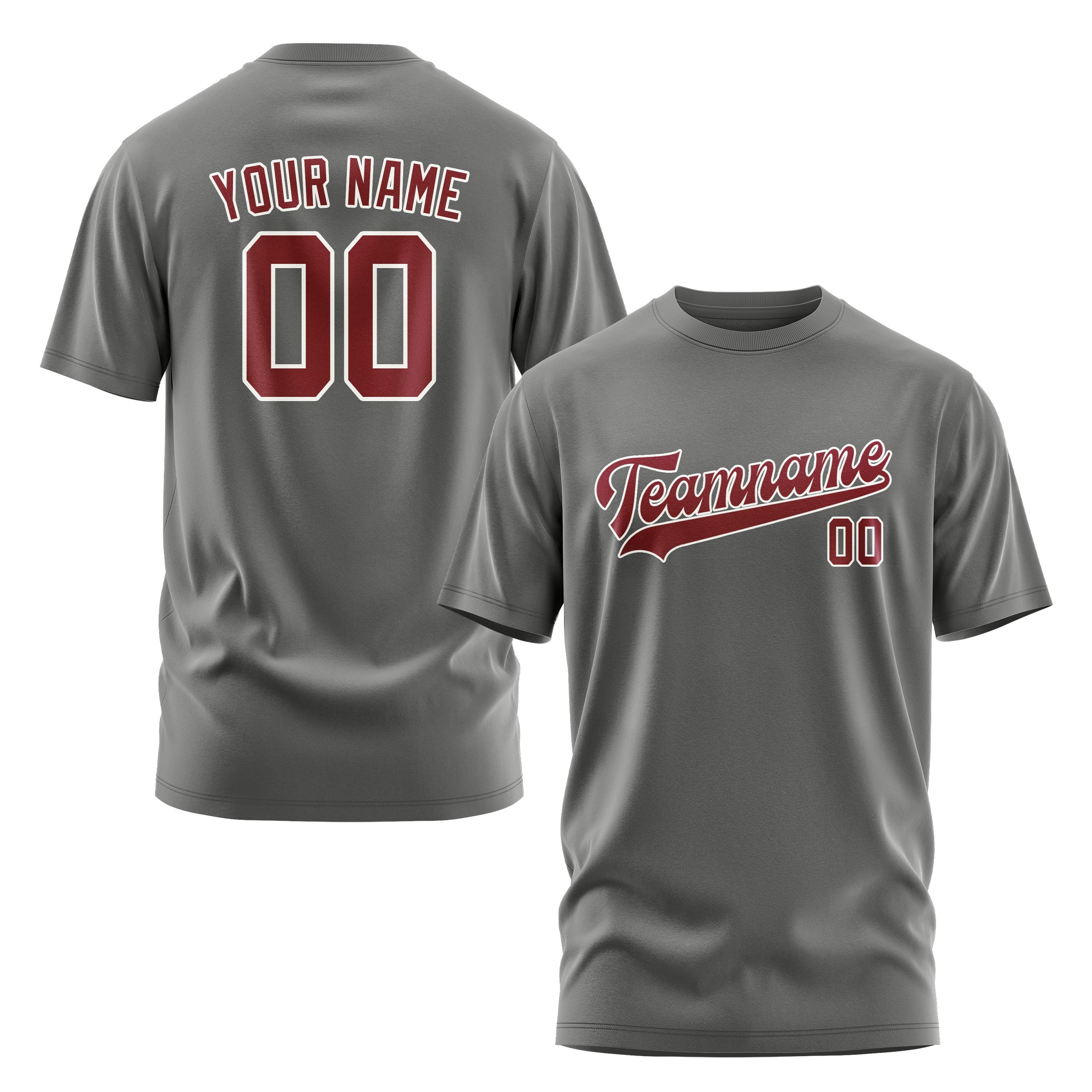 Maßgeschneidertes Dunkelgrau Karmesinrot T-Shirt