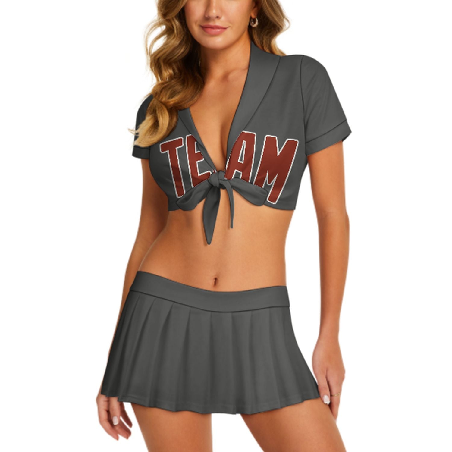 Maßgeschneidertes Dunkelgrau Korallenrot Cheerleader Outfit Set