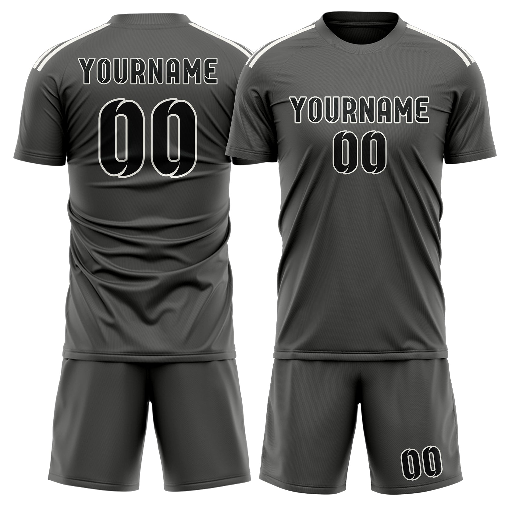 Maßgeschneidertes Professionelles Dunkelgrau Schwarz Fußballtrikot-Set