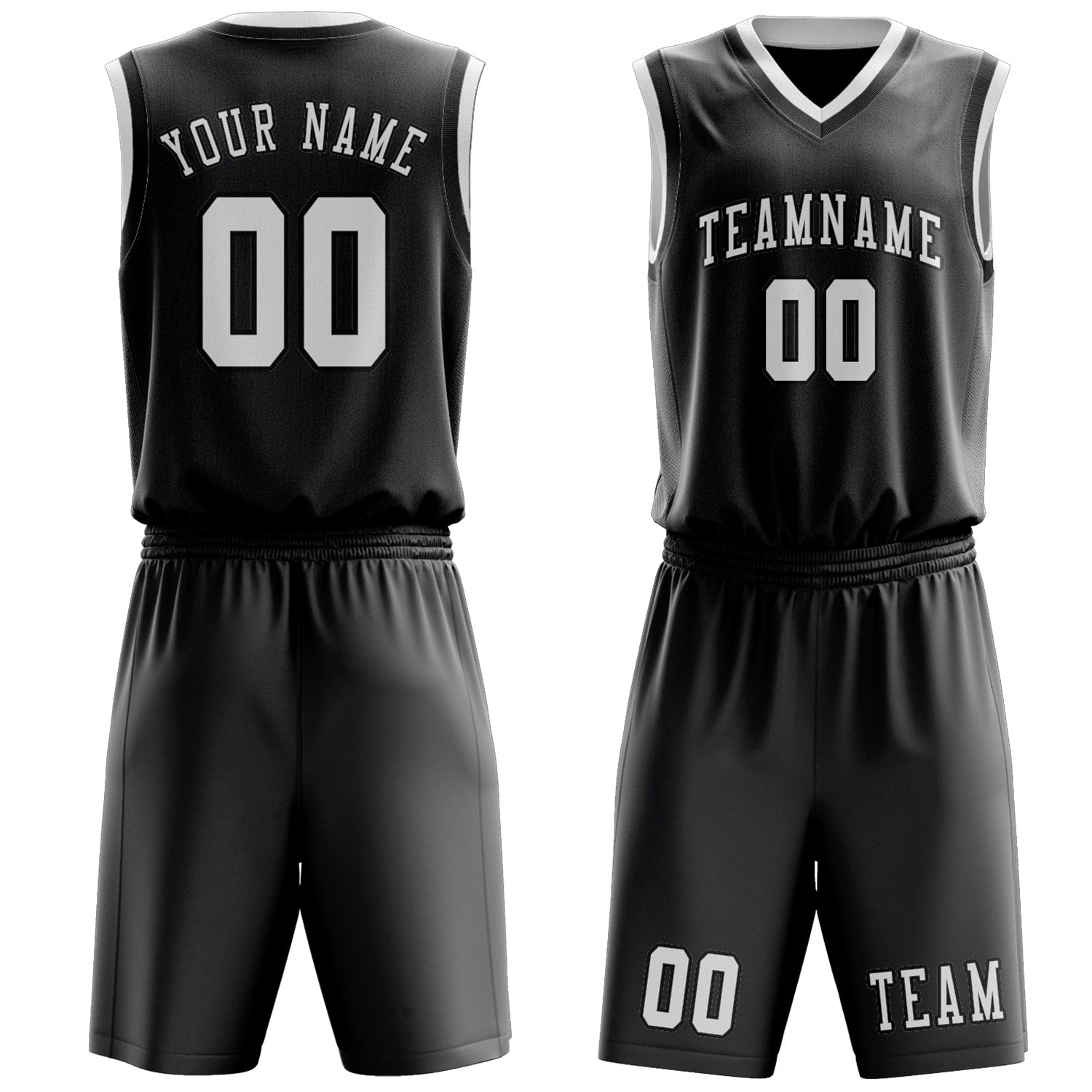 Benutzerdefiniertes Professionelles Dunkelgrau Weiß Basketballtrikot-Set