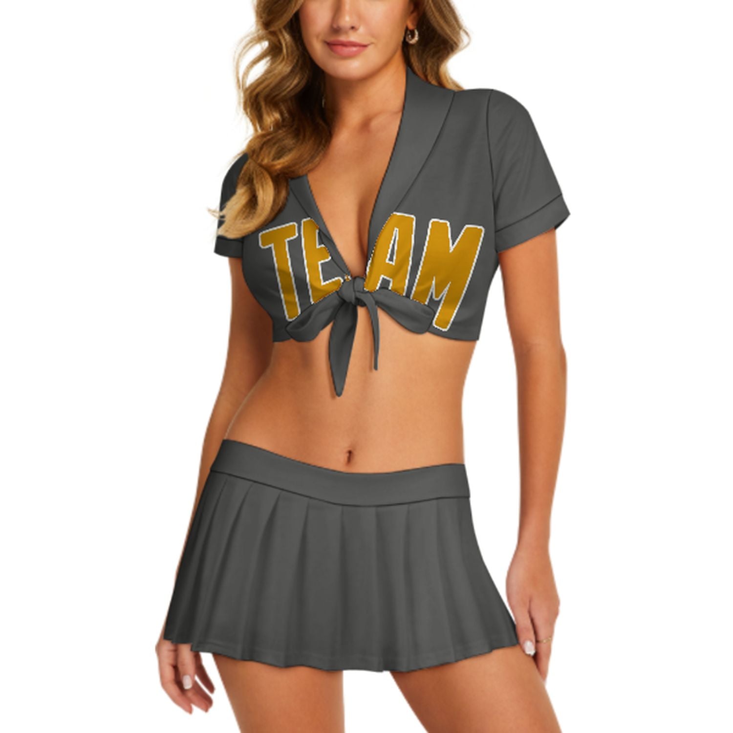 Maßgeschneidertes Dunkelgrau Gelb Cheerleader Outfit Set