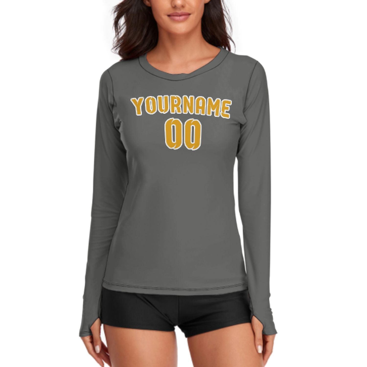 Maßgeschneidertes Dunkelgrau Gelb Damen Langarmshirt