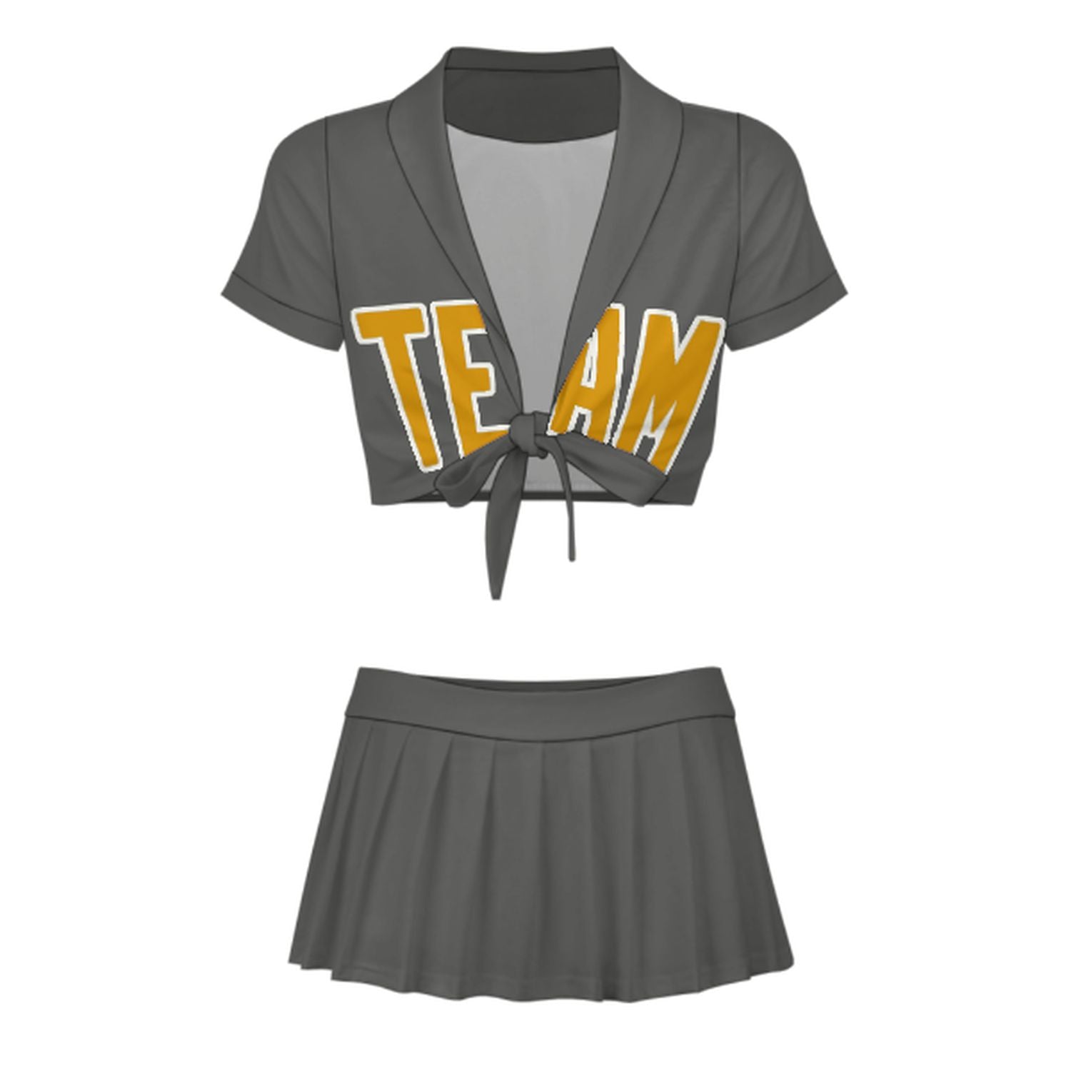Maßgeschneidertes Dunkelgrau Gelb Cheerleader Outfit Set