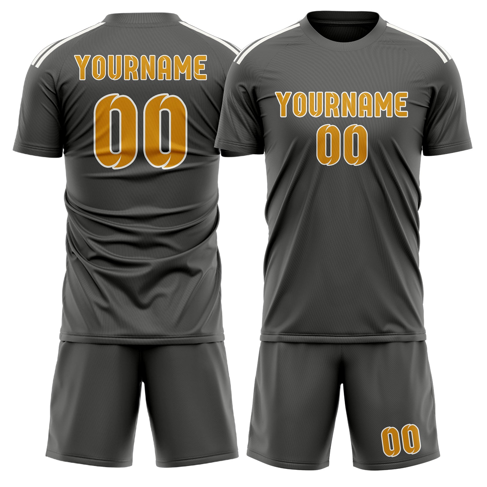 Maßgeschneidertes Professionelles Dunkelgrau Gelb Fußballtrikot-Set