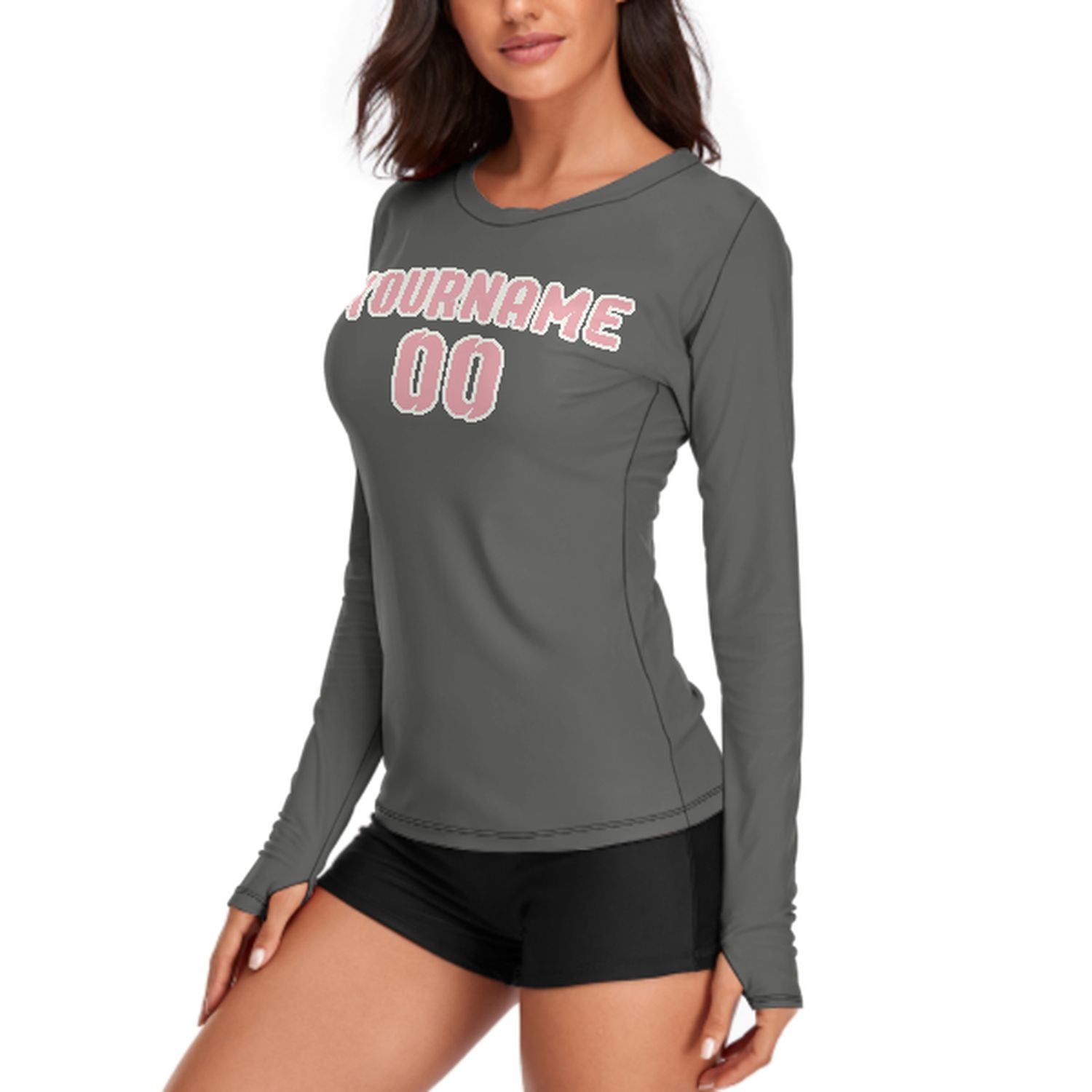 Maßgeschneidertes Dunkelgrau Rosa Damen Langarmshirt