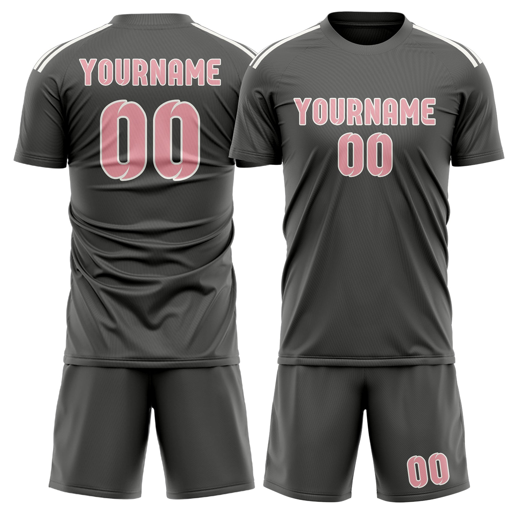 Maßgeschneidertes Professionelles Dunkelgrau Rosa Fußballtrikot-Set
