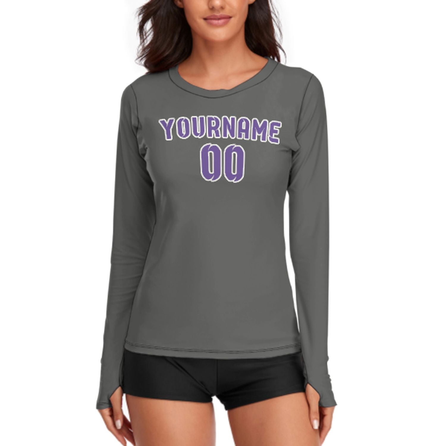 Maßgeschneidertes Dunkelgrau Lavendel Damen Langarmshirt