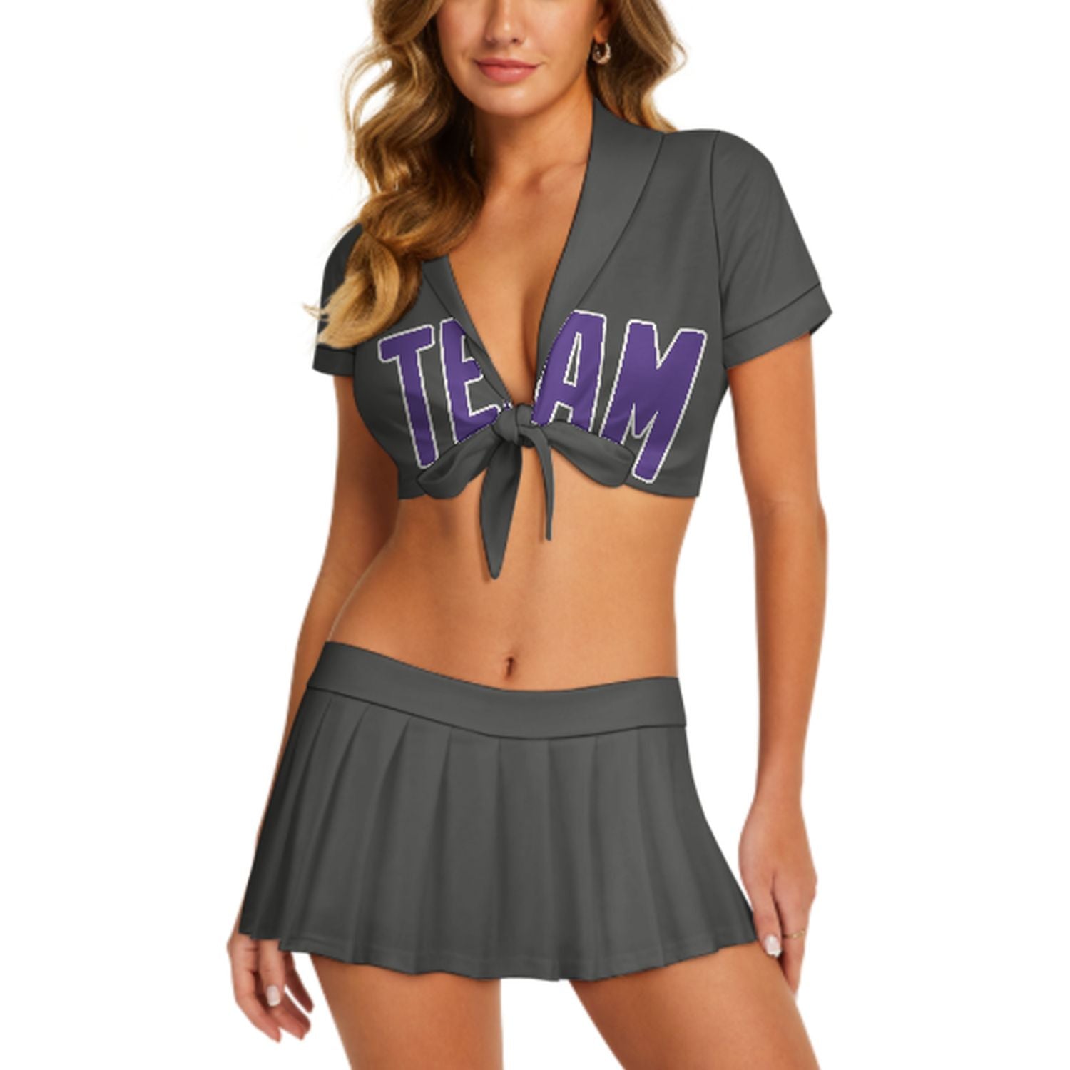 Maßgeschneidertes Dunkelgrau Lavendel Cheerleader Outfit Set