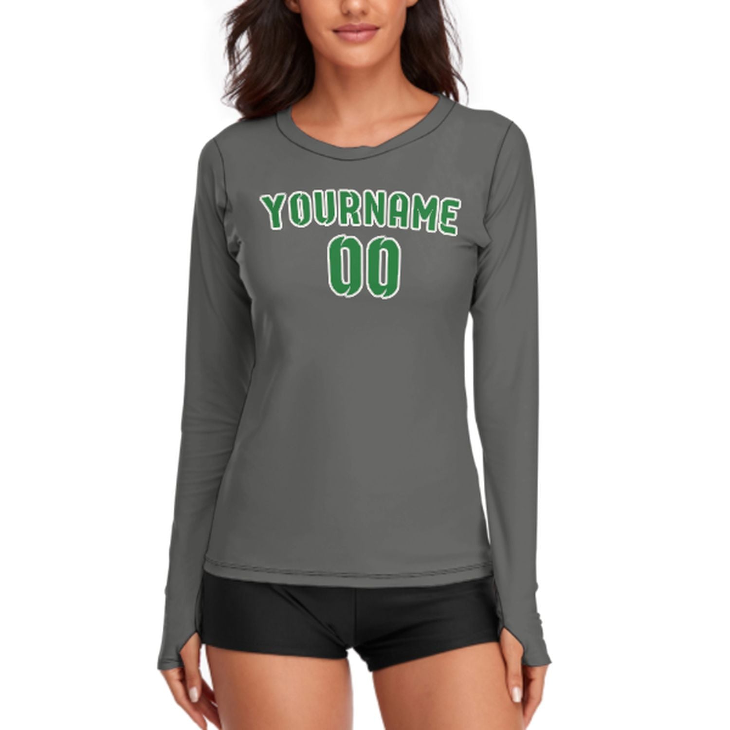 Maßgeschneidertes Dunkelgrau Smaragdgrün Damen Langarmshirt