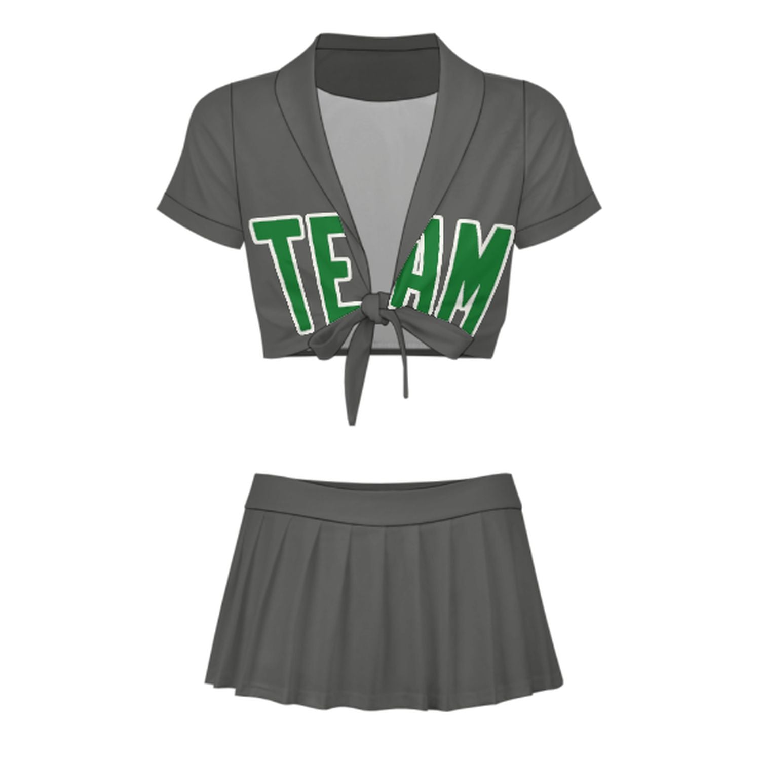 Maßgeschneidertes Dunkelgrau Smaragdgrün Cheerleader Outfit Set