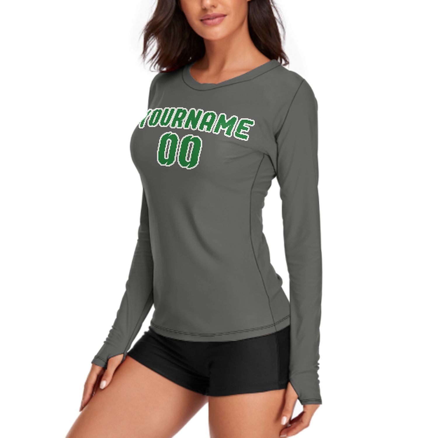 Maßgeschneidertes Dunkelgrau Smaragdgrün Damen Langarmshirt