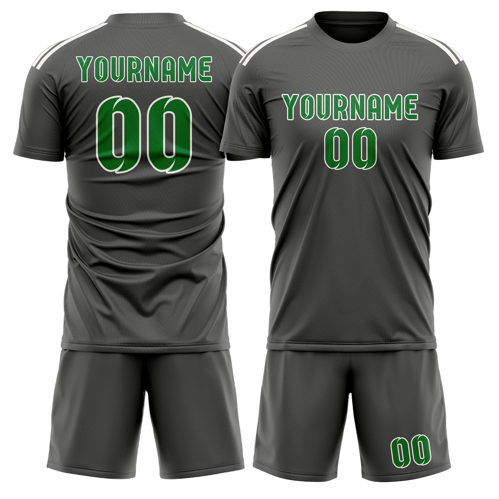Maßgeschneidertes Professionelles Dunkelgrau Smaragdgrün Fußballtrikot-Set