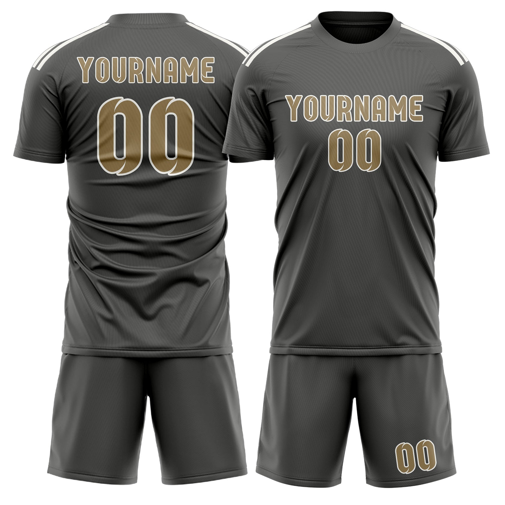 Maßgeschneidertes Professionelles Dunkelgrau Hellkhaki Fußballtrikot-Set