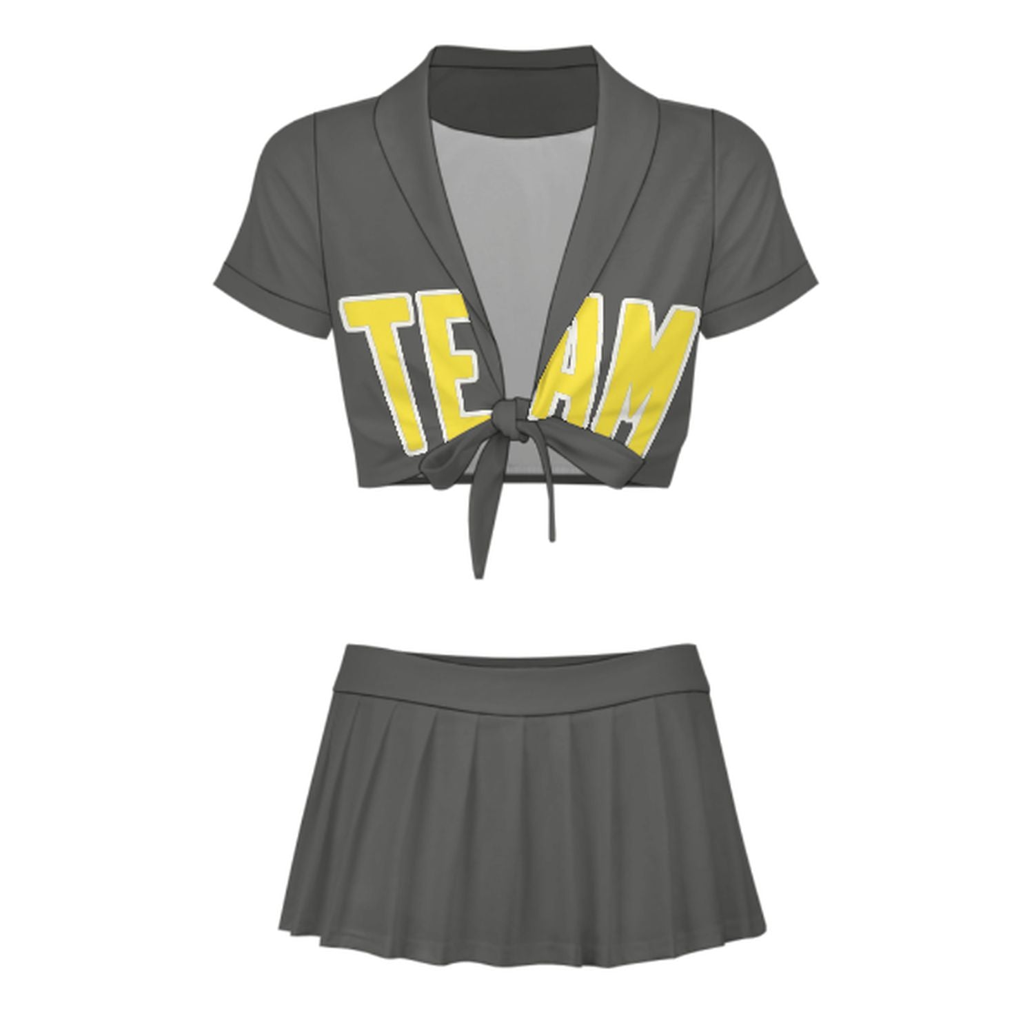 Maßgeschneidertes Dunkelgrau Blassgelb Cheerleader Outfit Set