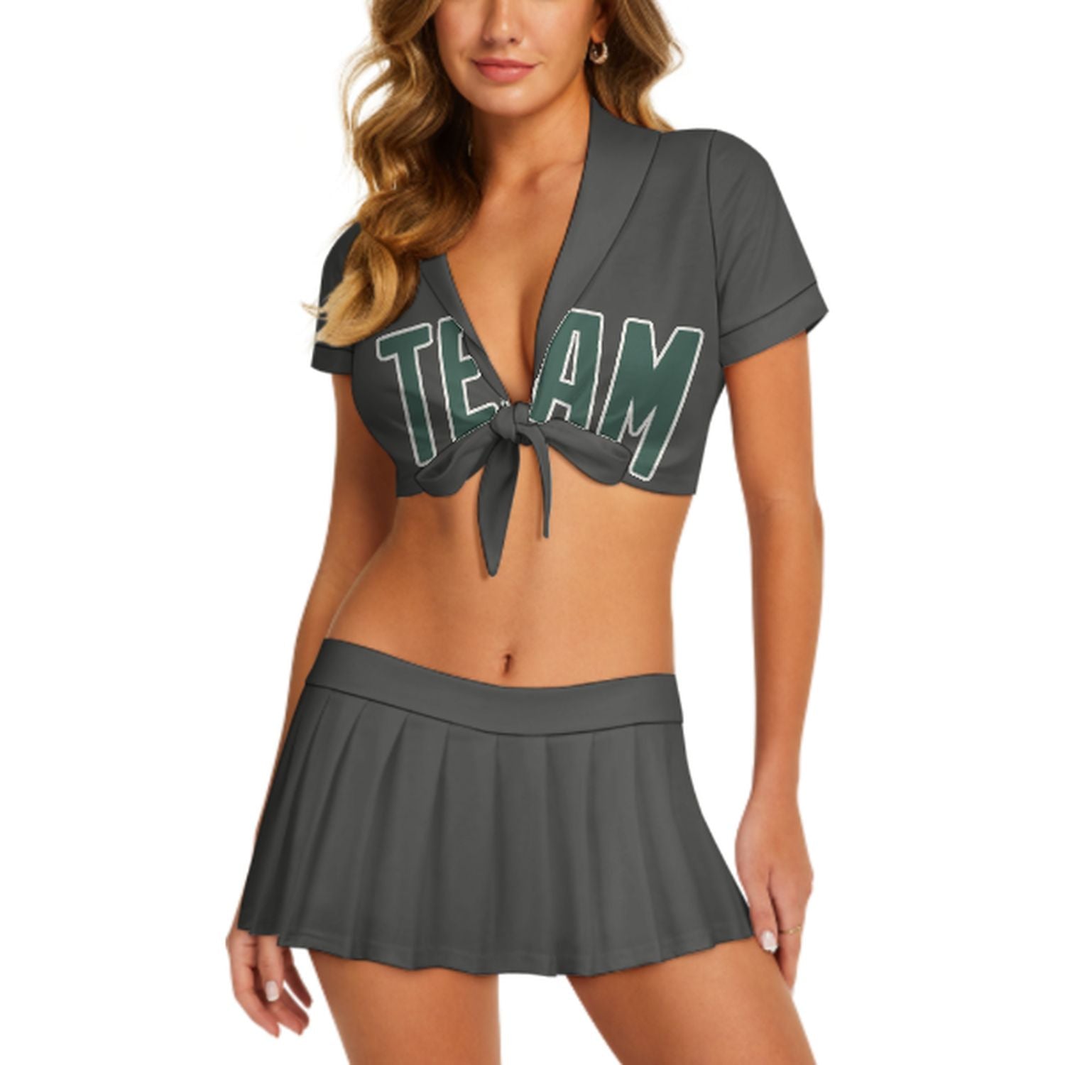 Maßgeschneidertes Dunkelgrau Blaugrün Cheerleader Outfit Set