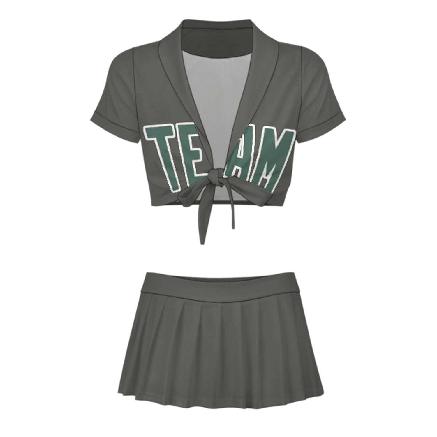 Maßgeschneidertes Dunkelgrau Blaugrün Cheerleader Outfit Set