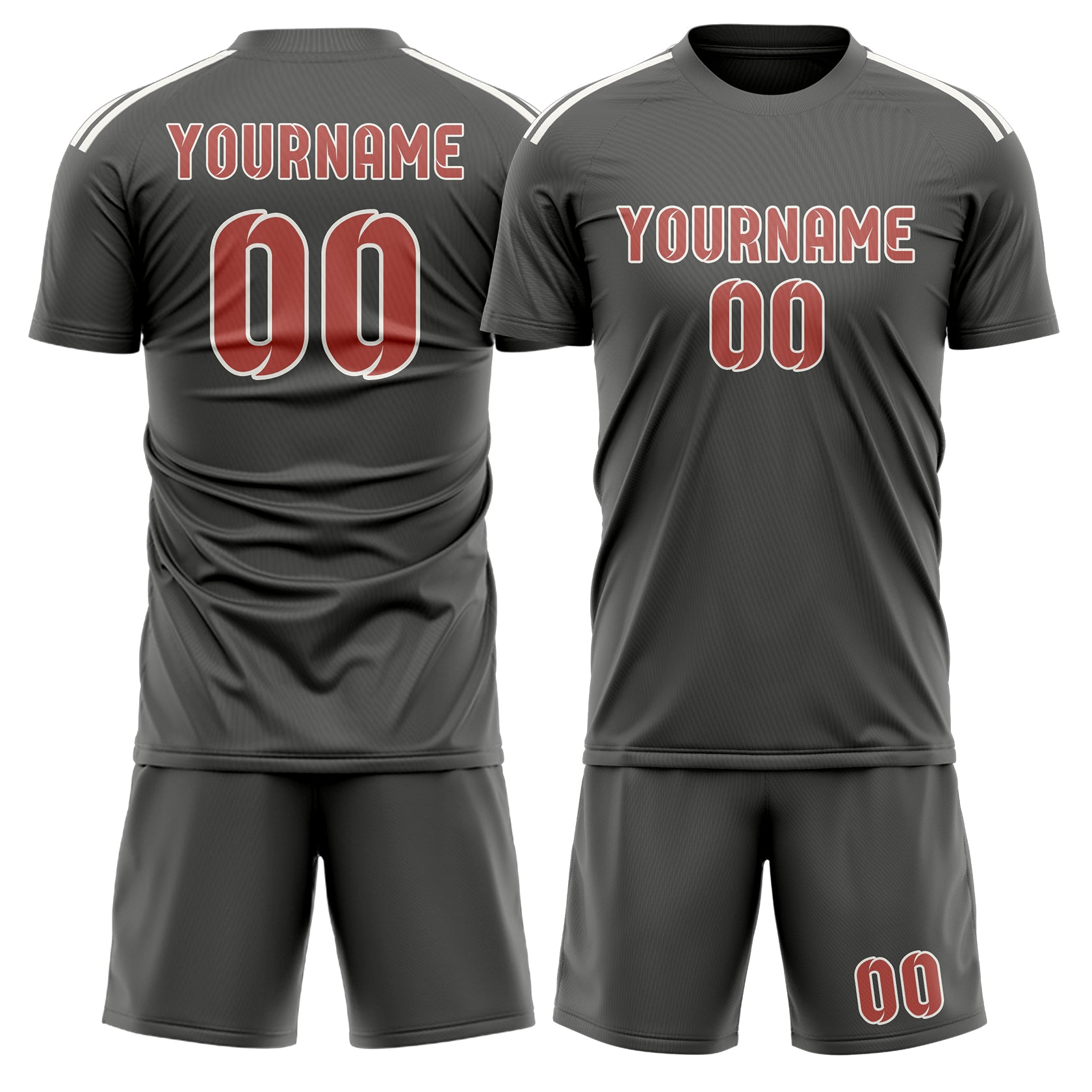 Maßgeschneidertes Professionelles Dunkelgrau Kupferrose Fußballtrikot-Set