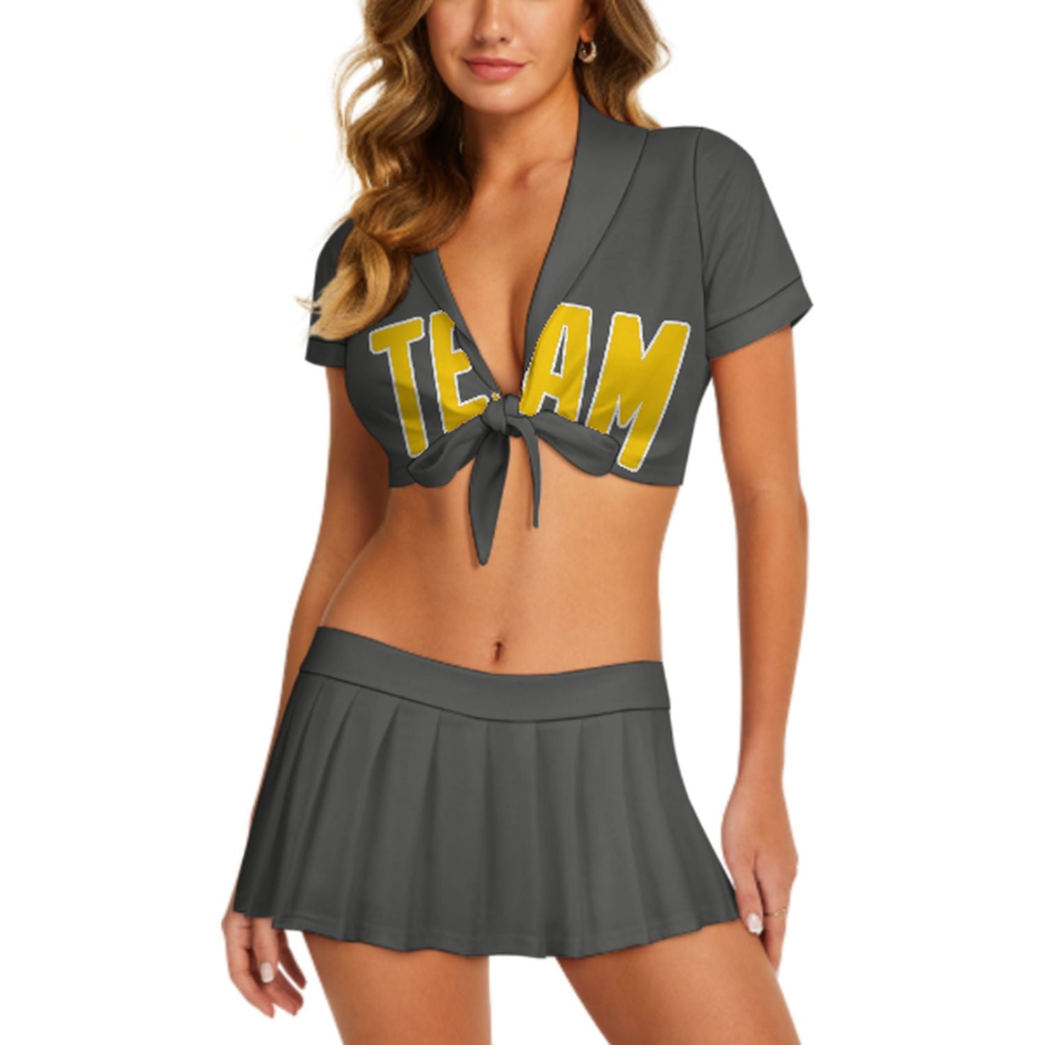 Maßgeschneidertes Dunkelgrau Gold Cheerleader Outfit Set
