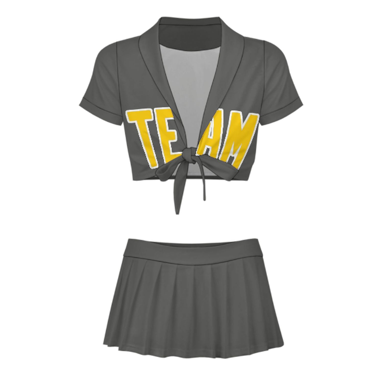Maßgeschneidertes Dunkelgrau Gold Cheerleader Outfit Set