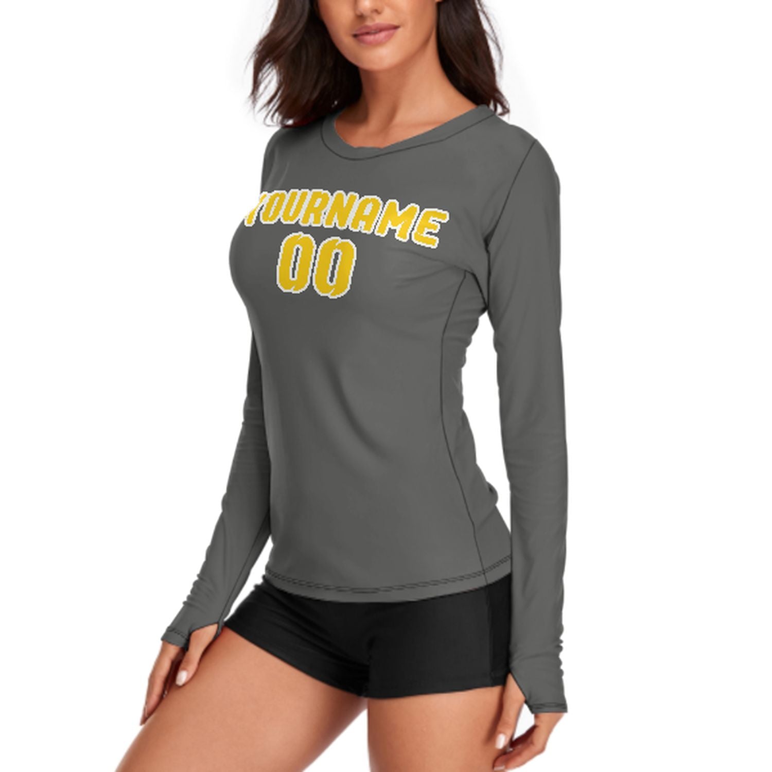 Maßgeschneidertes Dunkelgrau Gold Damen Langarmshirt
