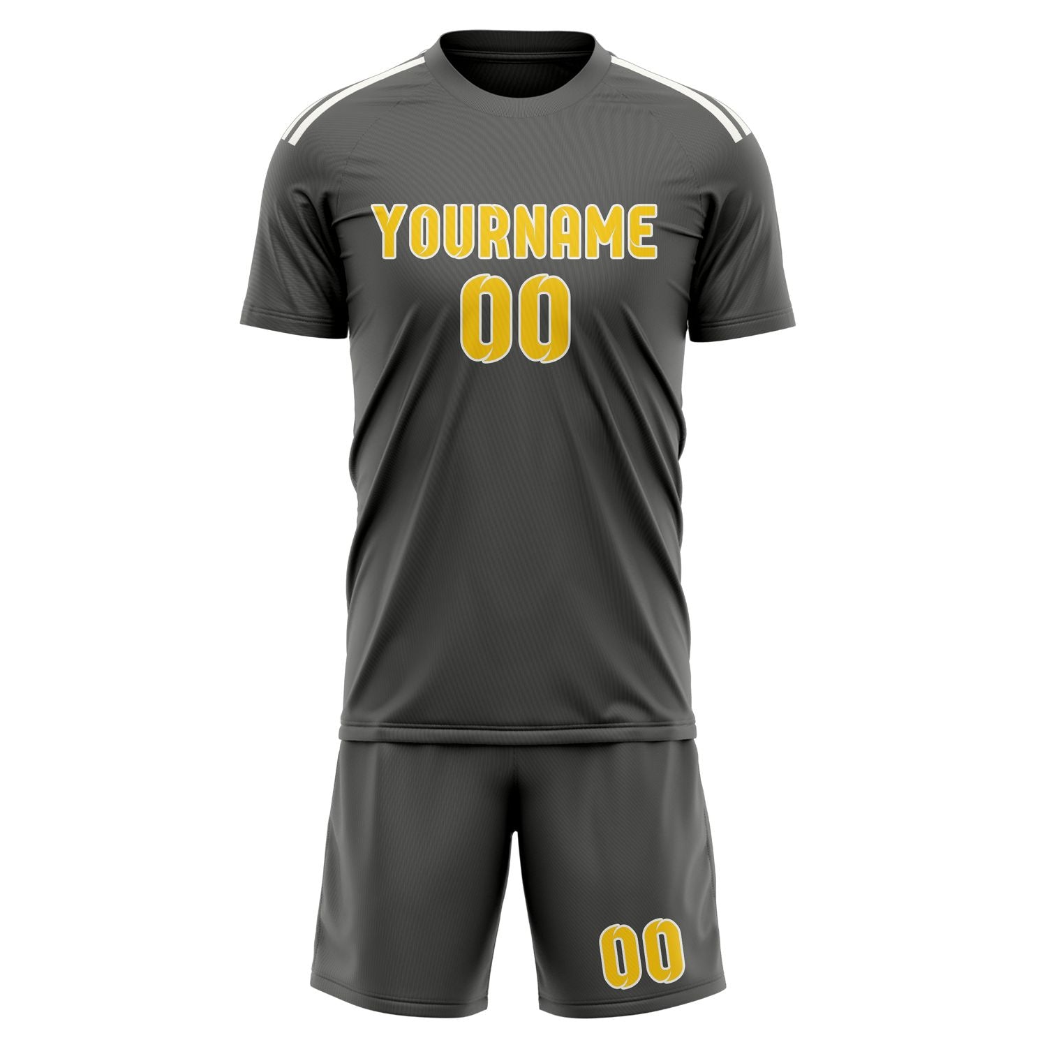 Maßgeschneidertes Professionelles Dunkelgrau Gold Fußballtrikot-Set