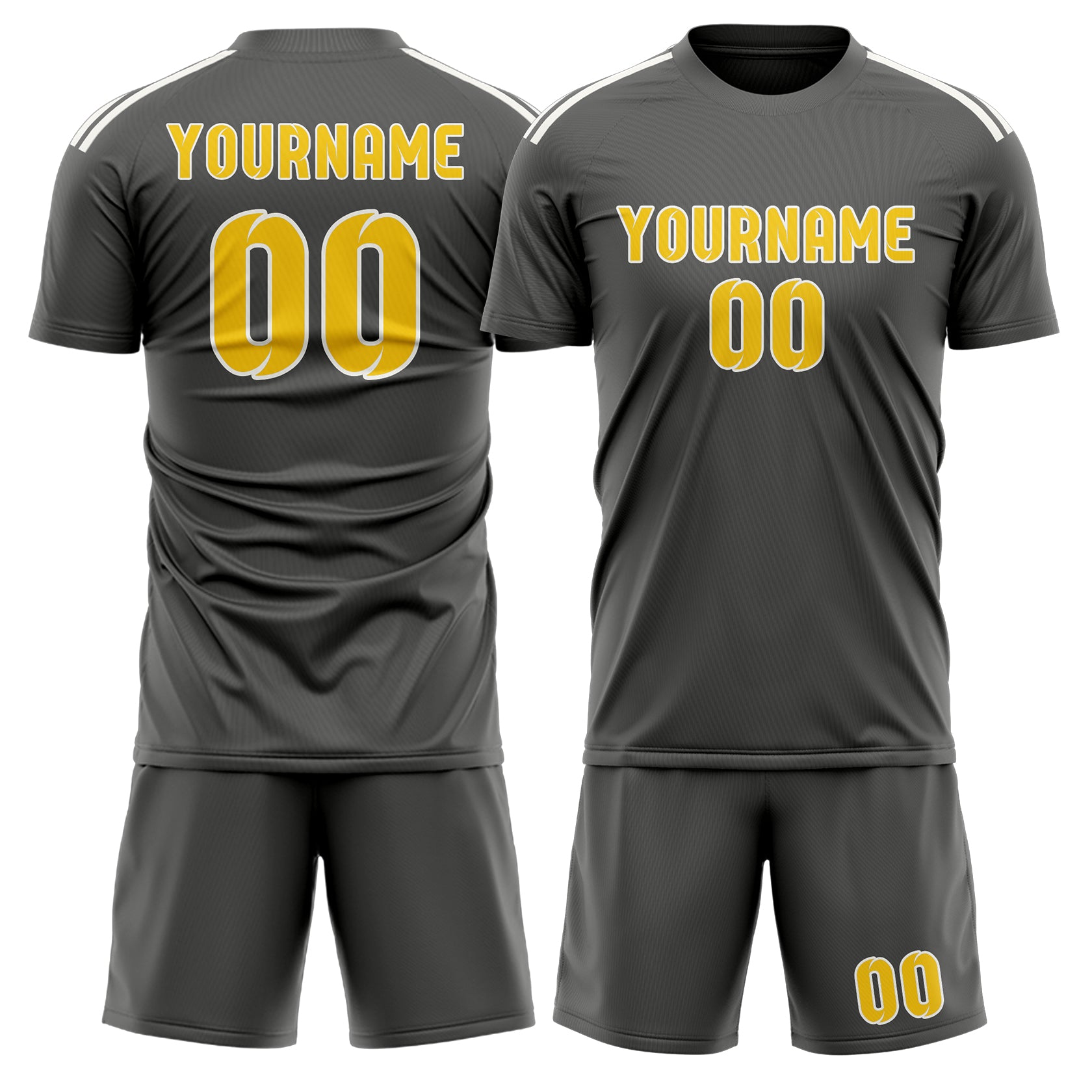 Maßgeschneidertes Professionelles Dunkelgrau Gold Fußballtrikot-Set