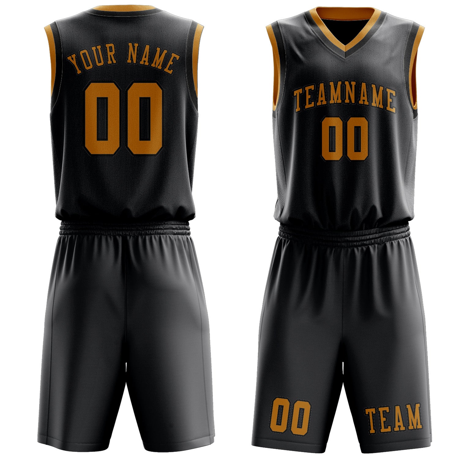 Benutzerdefiniertes Professionelles Dunkelgrau Gelb Basketballtrikot-Set