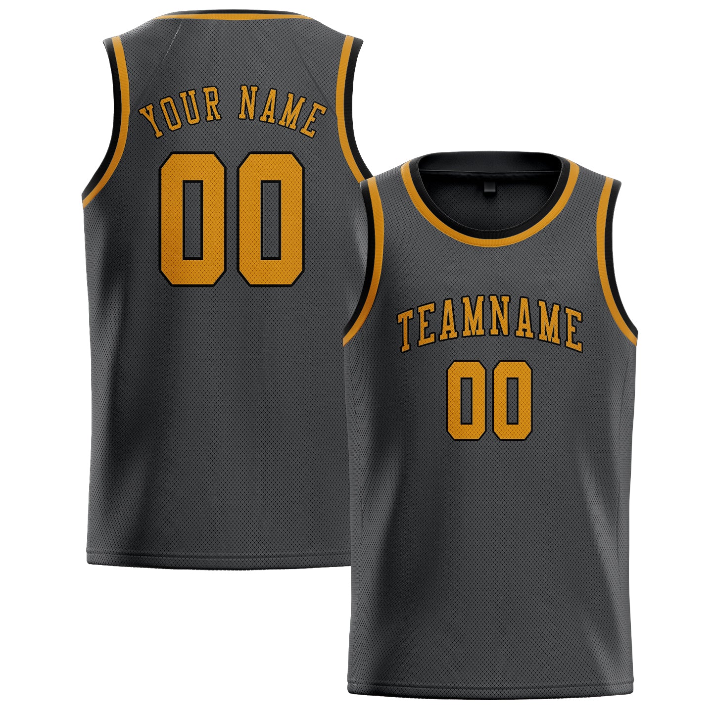 Benutzerdefiniertes Professionelles Dunkelgrau Gelb Basketballtrikot