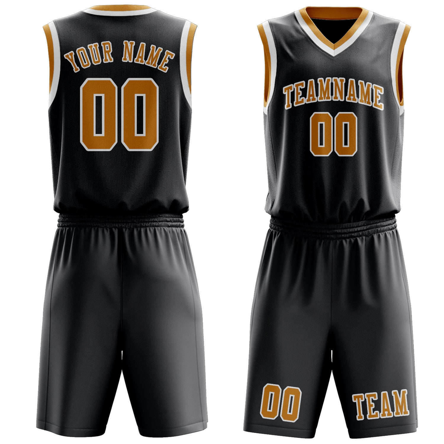 Benutzerdefiniertes Professionelles Dunkelgrau Gelb Basketballtrikot-Set