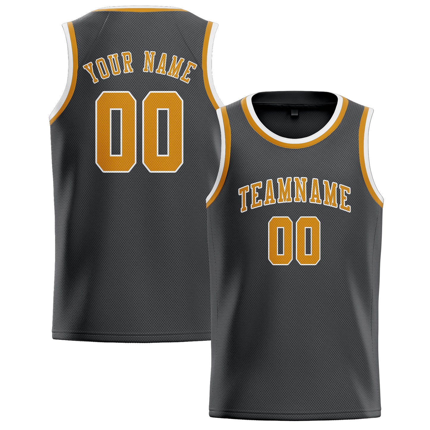 Benutzerdefiniertes Professionelles Dunkelgrau Gelb Basketballtrikot