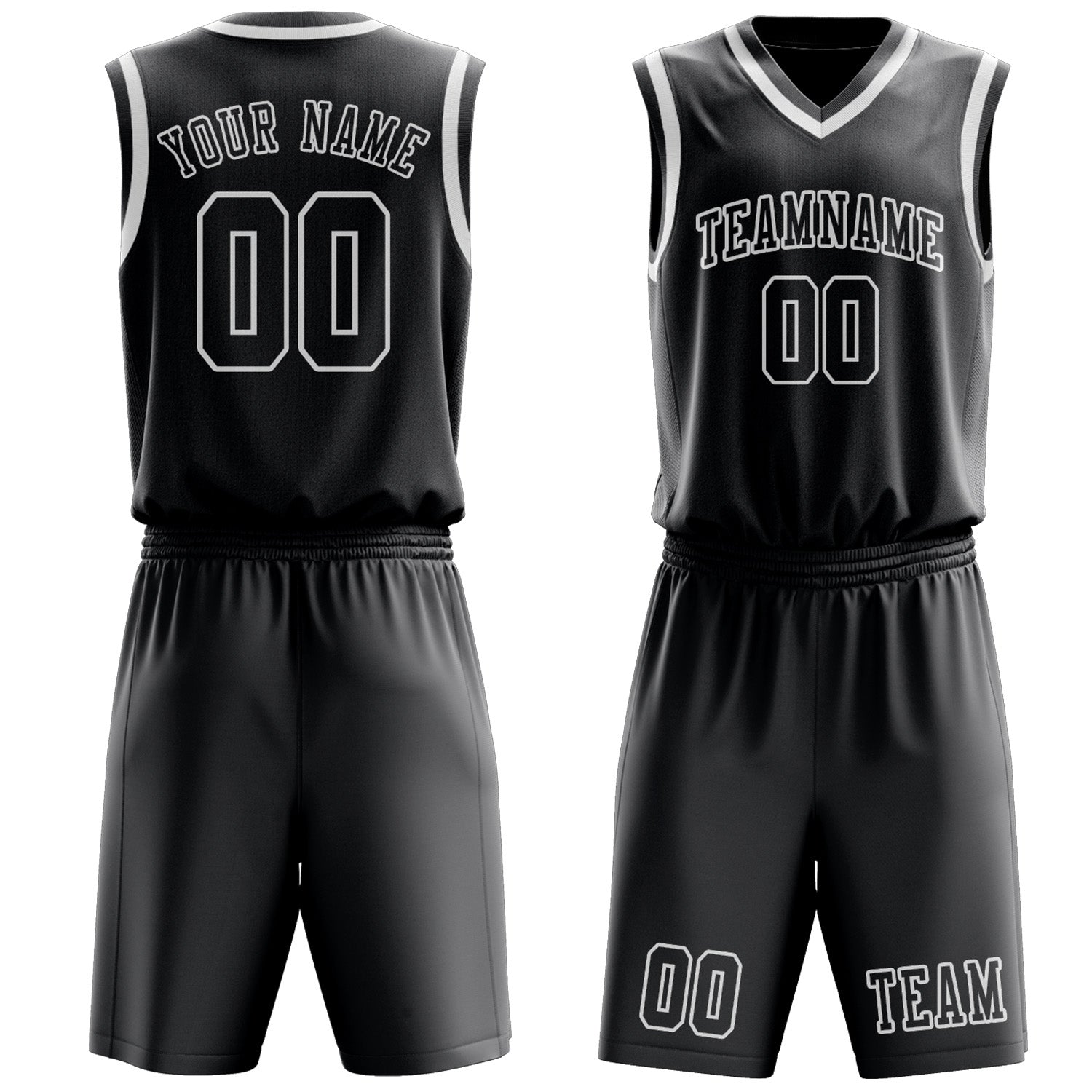 Benutzerdefiniertes Professionelles Dunkelgrau Weiß Basketballtrikot-Set